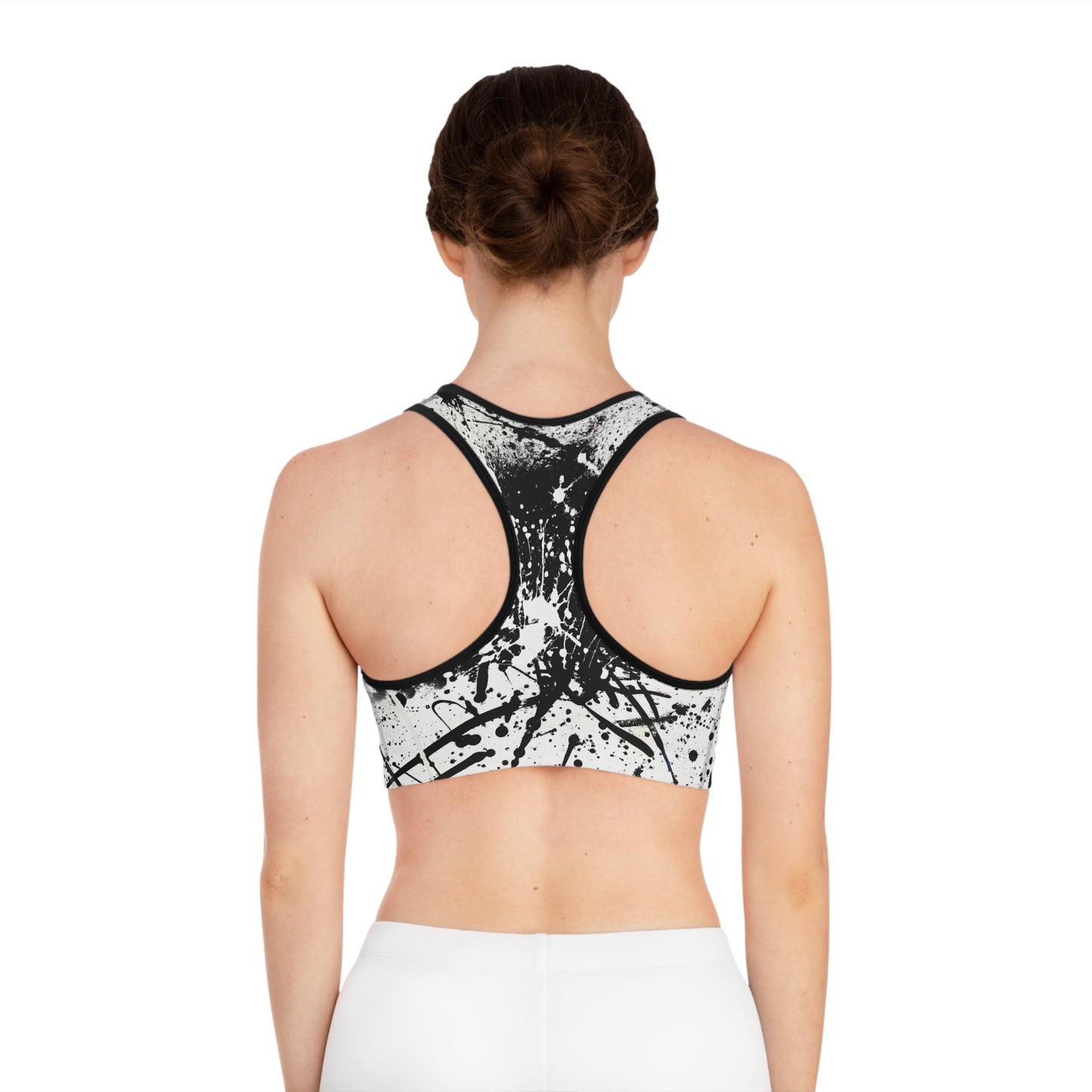 Black & White Paint Splatter 1 - AI Art - Sports Bra