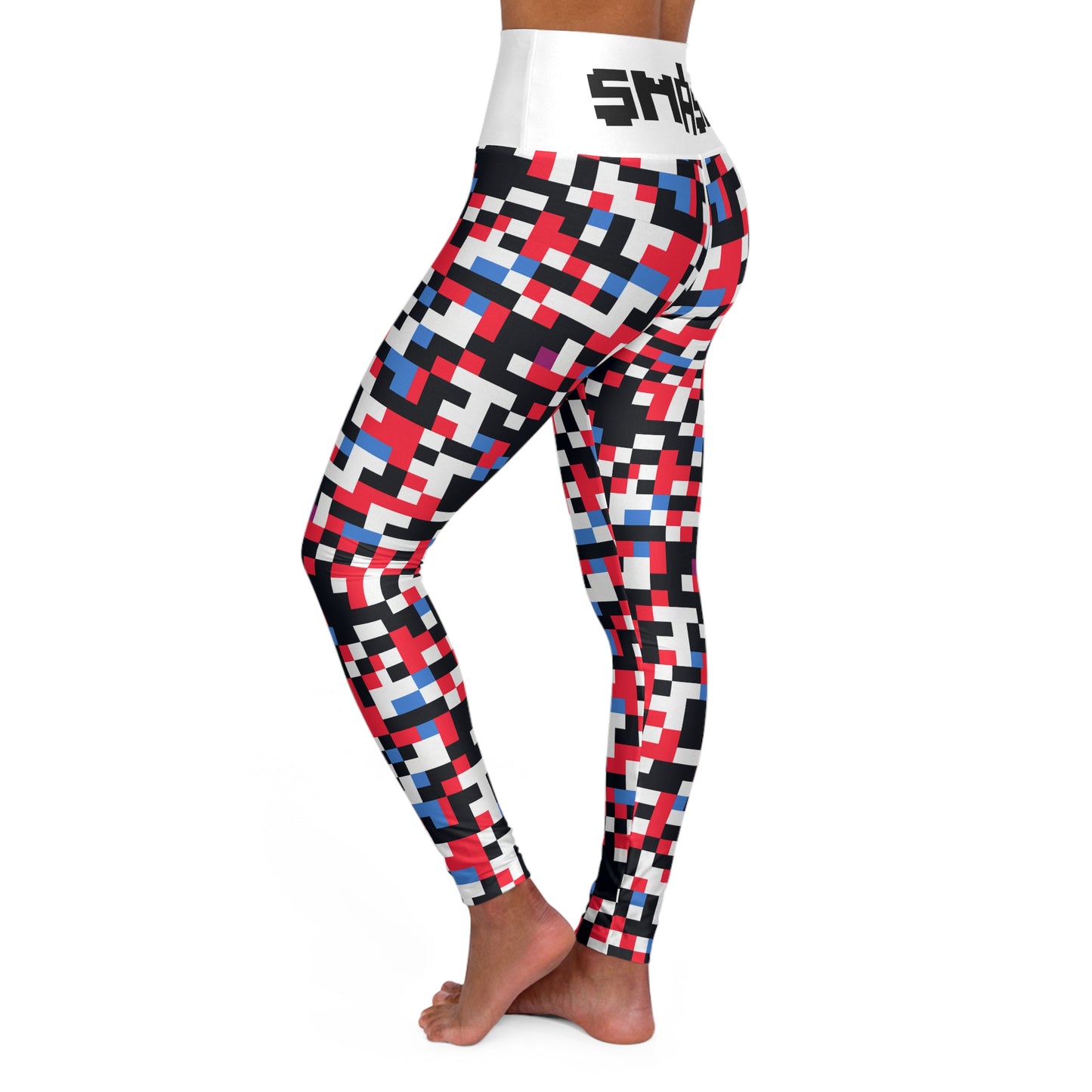 Colorful Pixelation 1 (With 8-bit SMASH Logo) - Yoga Pants - AI Art - High Waisted Yoga Leggings (AOP)