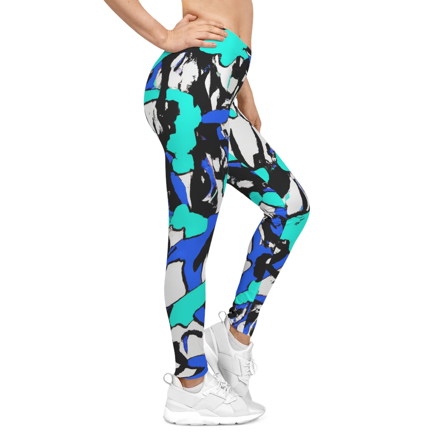 Turquoise & Blue Paint Markers - AI Art - Women's Casual Leggings (AOP)