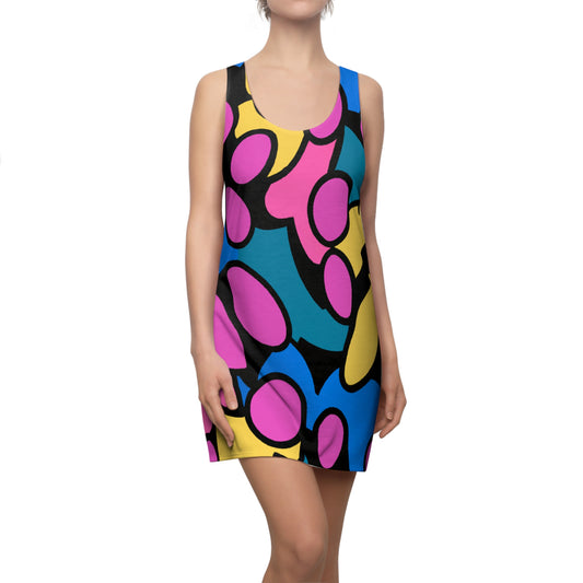 Pink, Blue, Yellow Cartoon Style - AI Art - Women's Cut & Sew Racerback Dress (AOP)