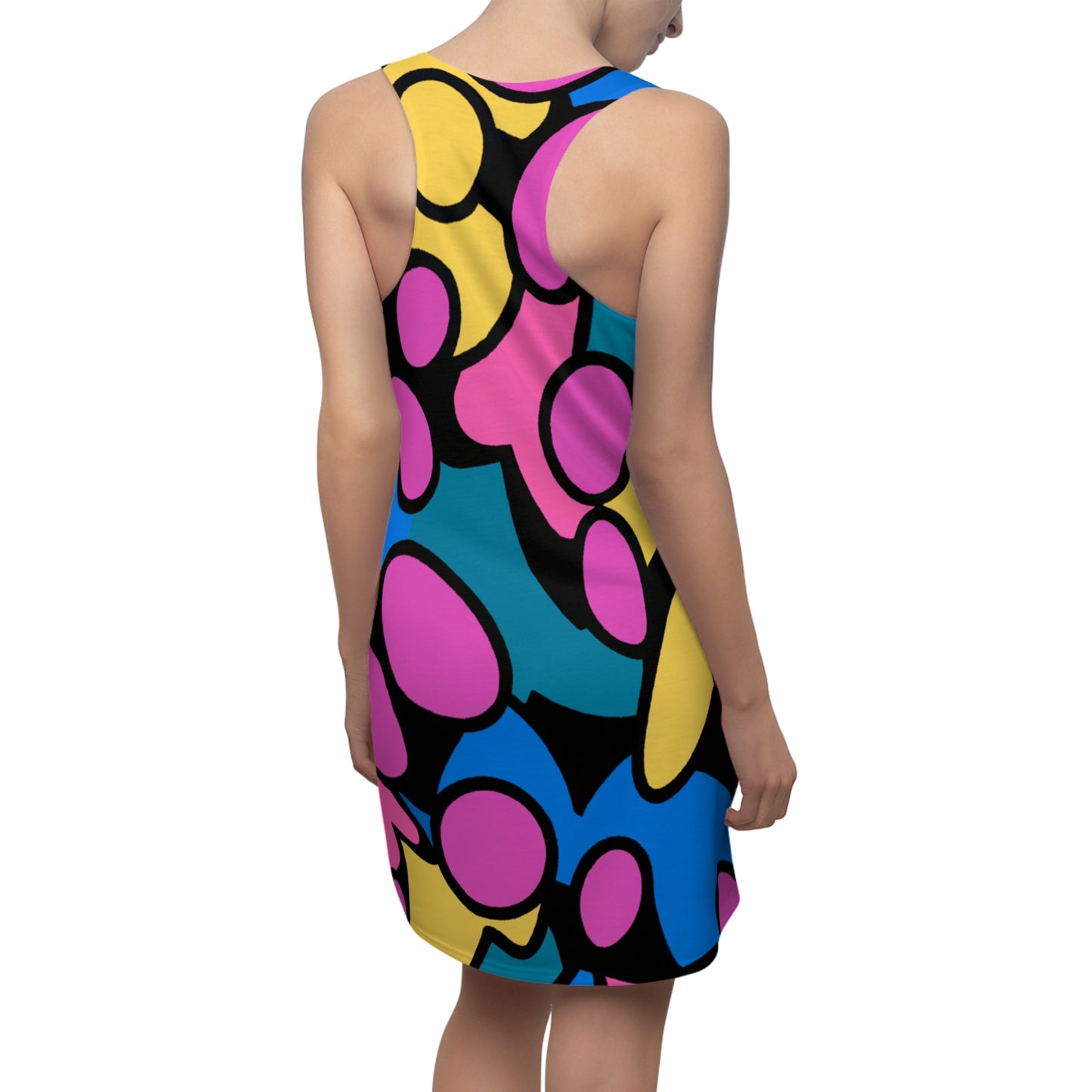 Pink, Blue, Yellow Cartoon Style - AI Art - Women's Cut & Sew Racerback Dress (AOP)