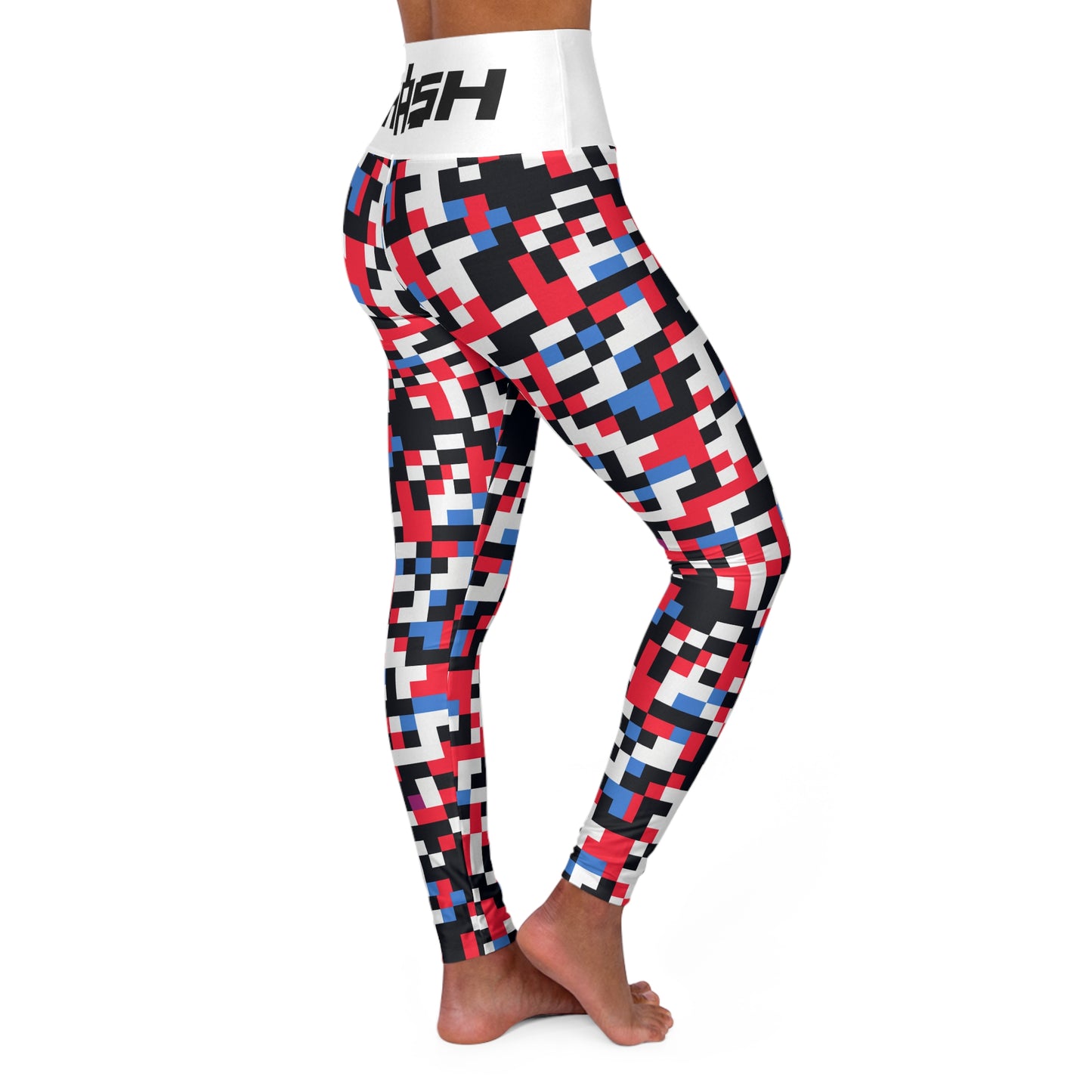 Colorful Pixelation 1 (With 8-bit SMASH Logo) - Yoga Pants - AI Art - High Waisted Yoga Leggings (AOP)