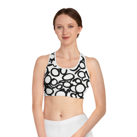 Black Crayon Circles - AI Art - Sports Bra (AOP)