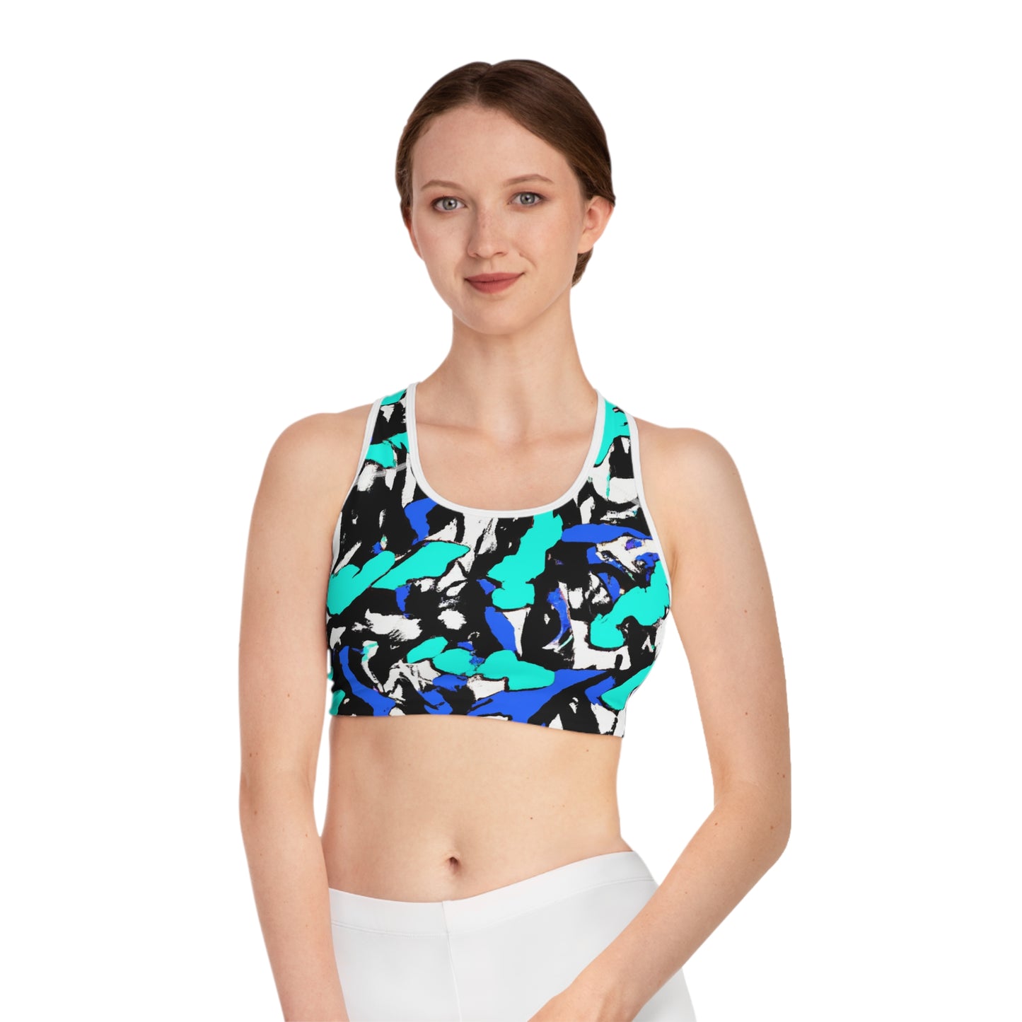 Turquoise & Blue Paint Markers - AI Art - Sports Bra (AOP)