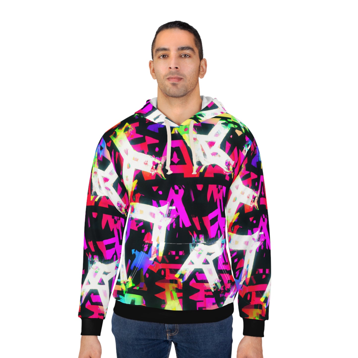 Neon Paintbrush (Black Trim) - AI Art - Unisex Pullover Hoodie (AOP)