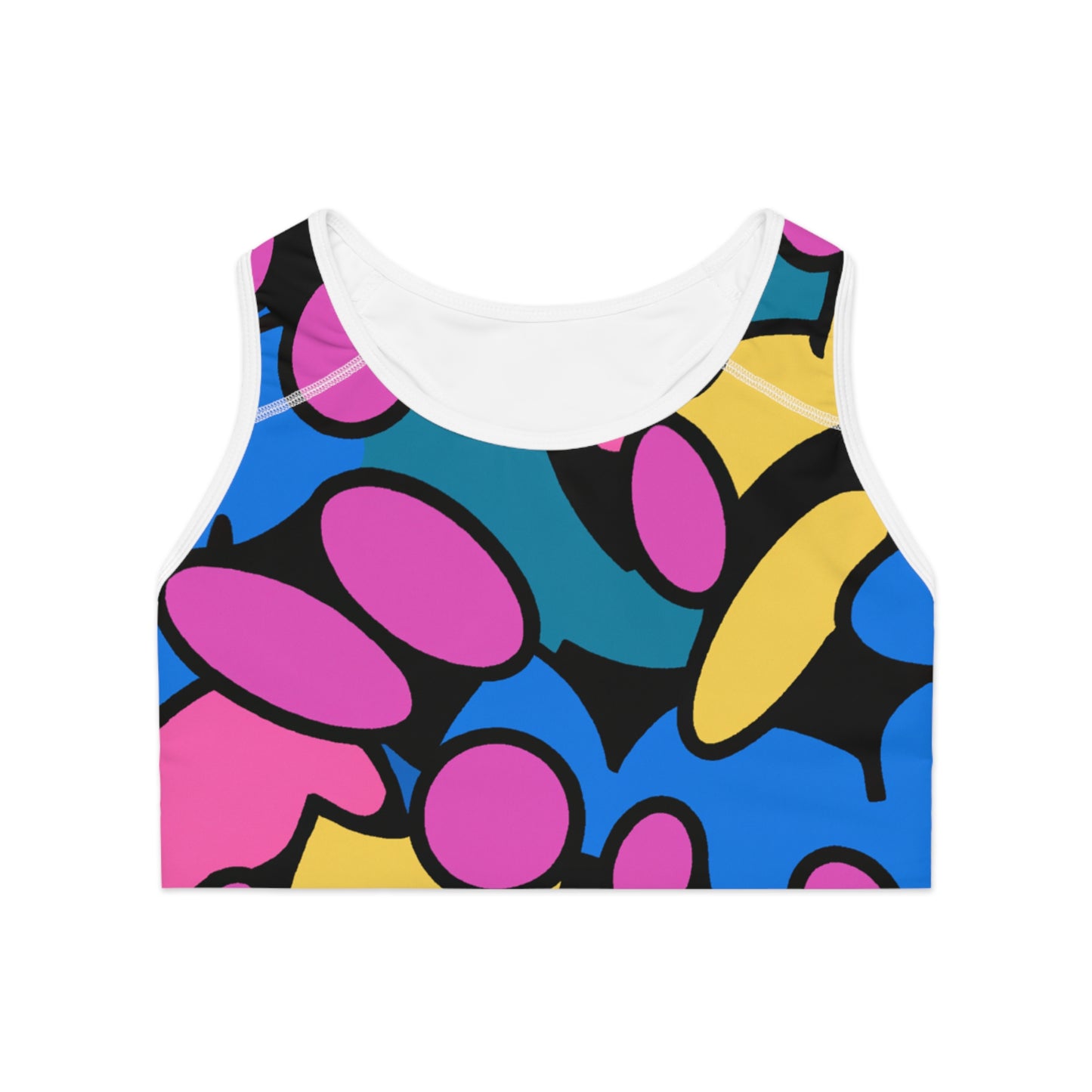 Pink, Blue, Yellow Cartoon Style - AI Art - Sports Bra - Made in USA