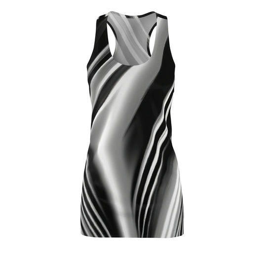 Black & White TV Waves - AI Art - Women's Cut & Sew Racerback Dress