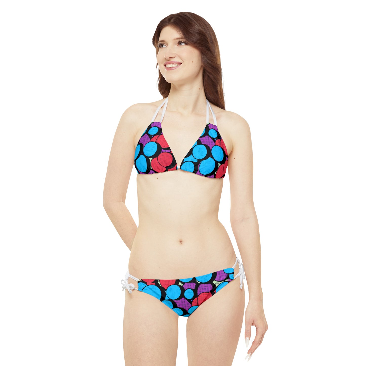 Blue & Red Cartoon Circles - AI Art - Strappy Bikini Set