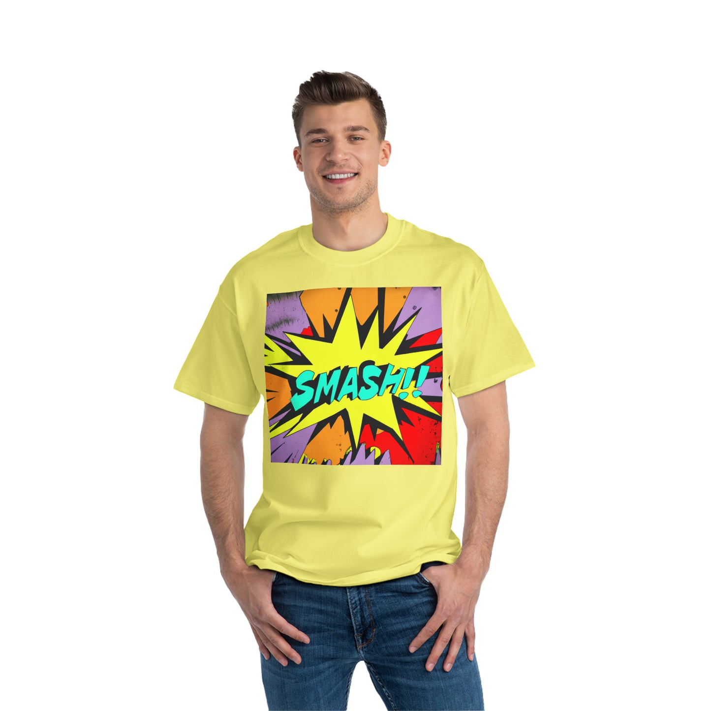 Smash Comic Logo - AI Art - Beefy-T®  Short-Sleeve T-Shirt (Sizes S-6XL, Multiple Shirt Colors Available)