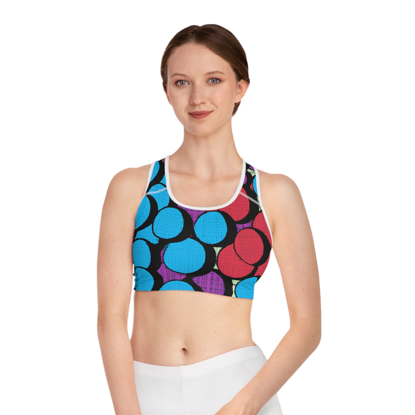 Blue & Red Comic Style Polka Dots - AI Art - Sports Bra (AOP)