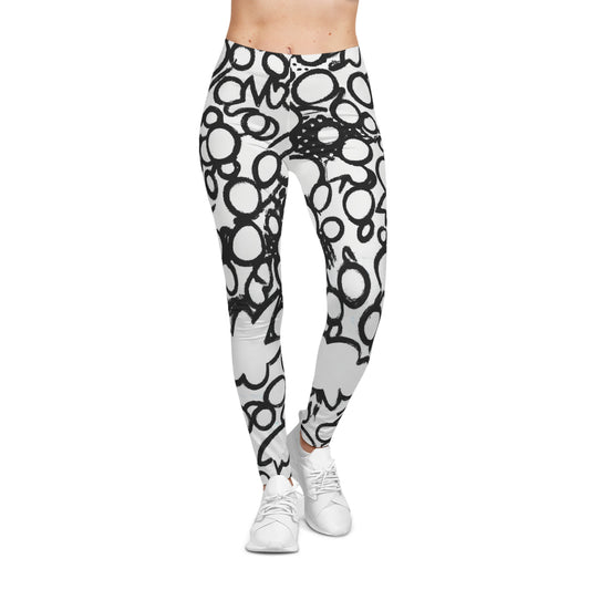 Black Crayon Circles - AI Art - Women's Casual Leggings (AOP)