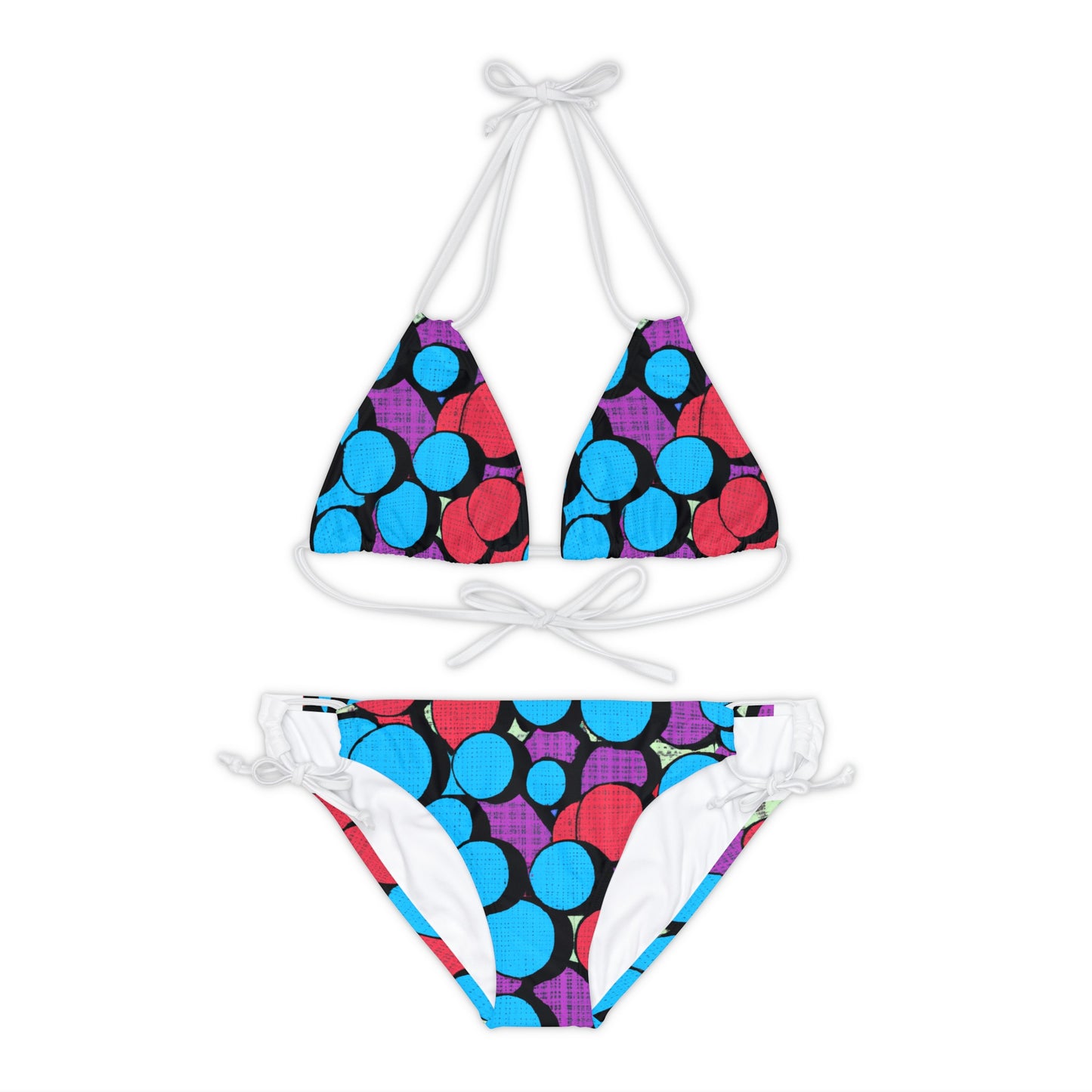 Blue & Red Cartoon Circles - AI Art - Strappy Bikini Set