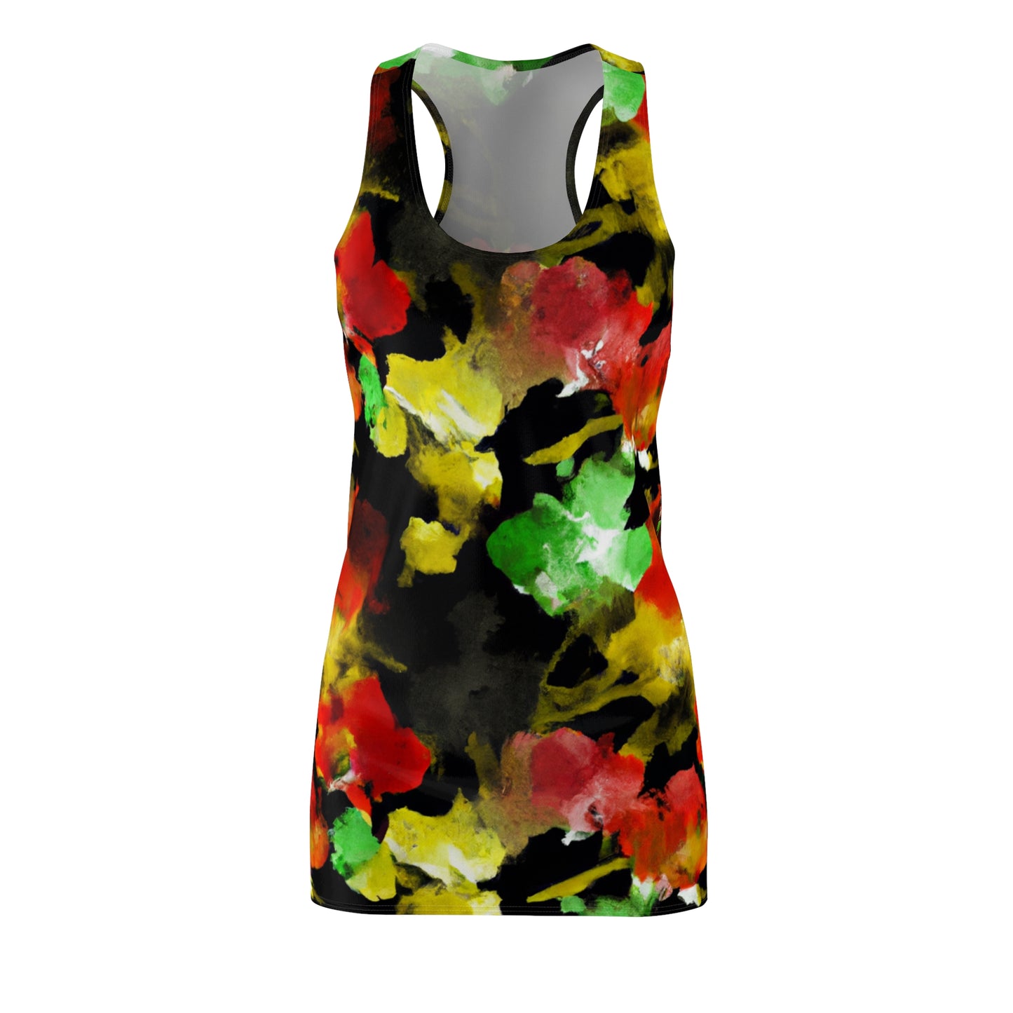 Floral Watercolor Black - AI Art - Women's Cut & Sew Racerback Dress