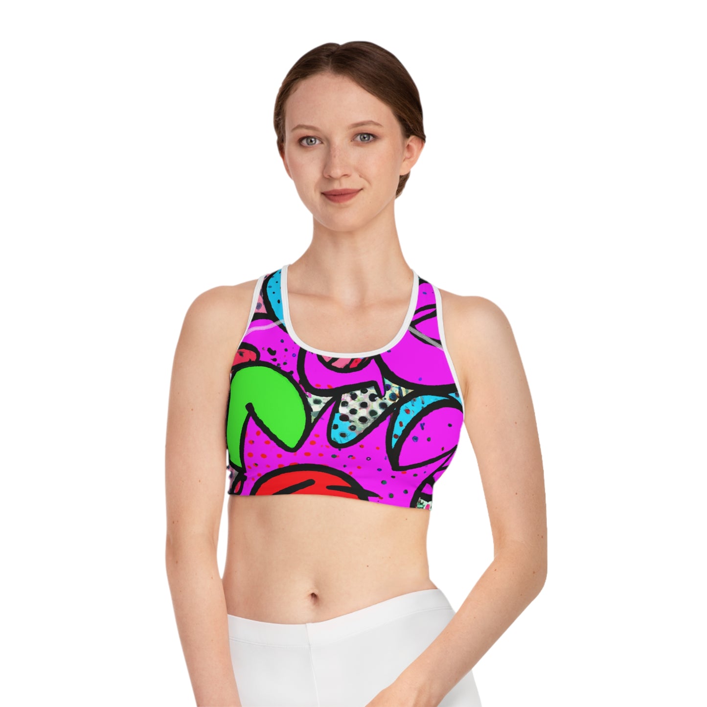 Purple & Green Comic Fun - AI Art - Sports Bra (AOP)