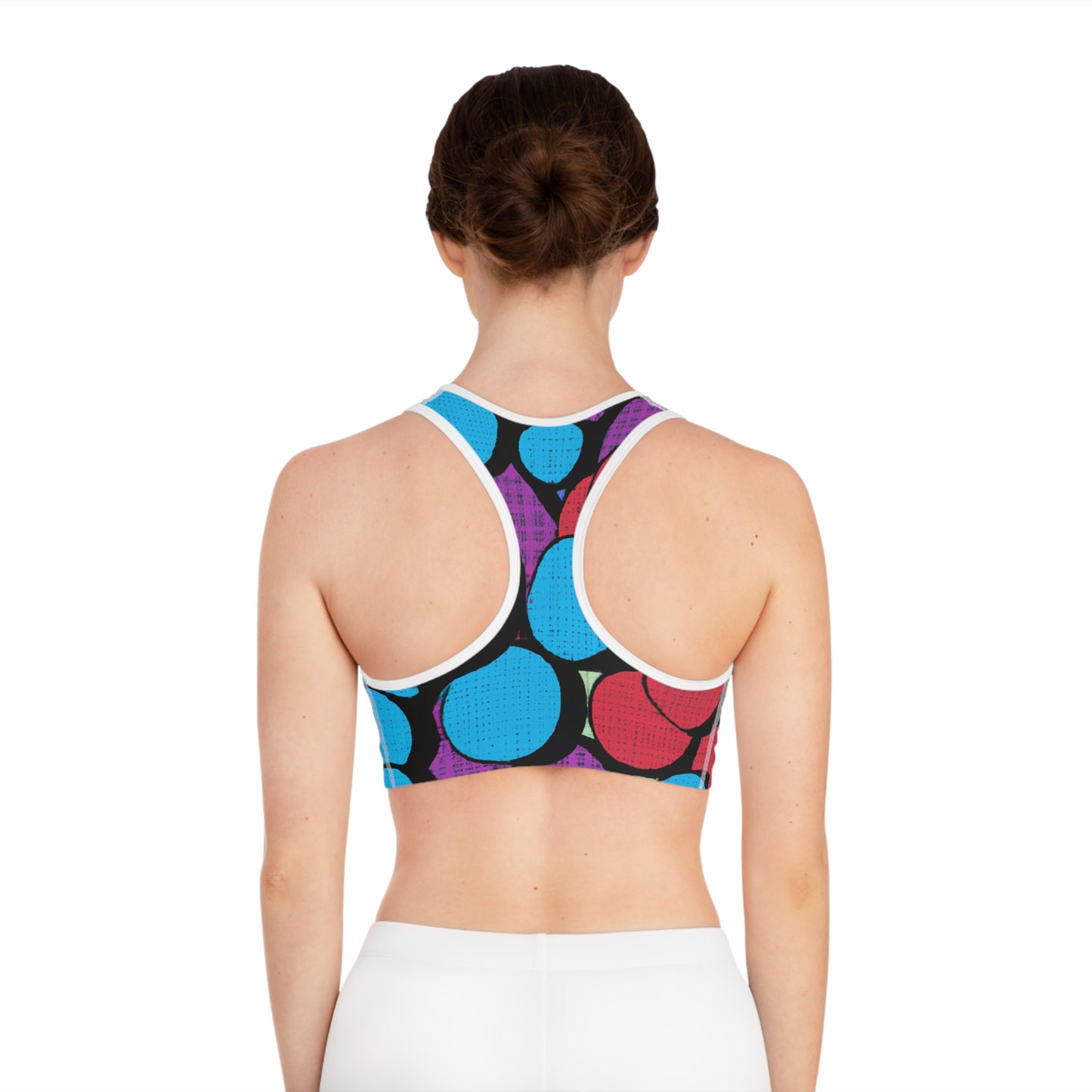 Blue & Red Comic Style Polka Dots - AI Art - Sports Bra (AOP)