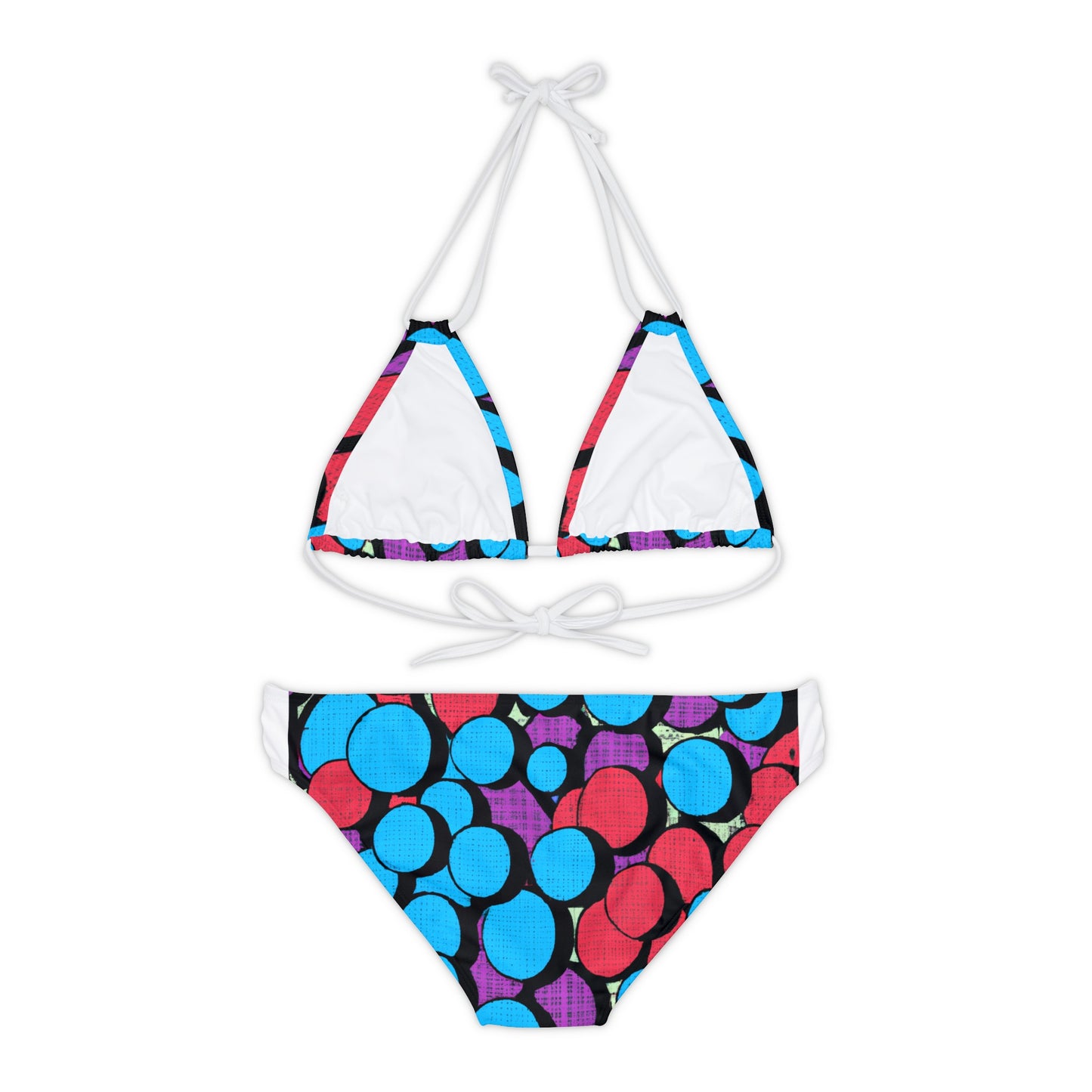 Blue & Red Cartoon Circles - AI Art - Strappy Bikini Set