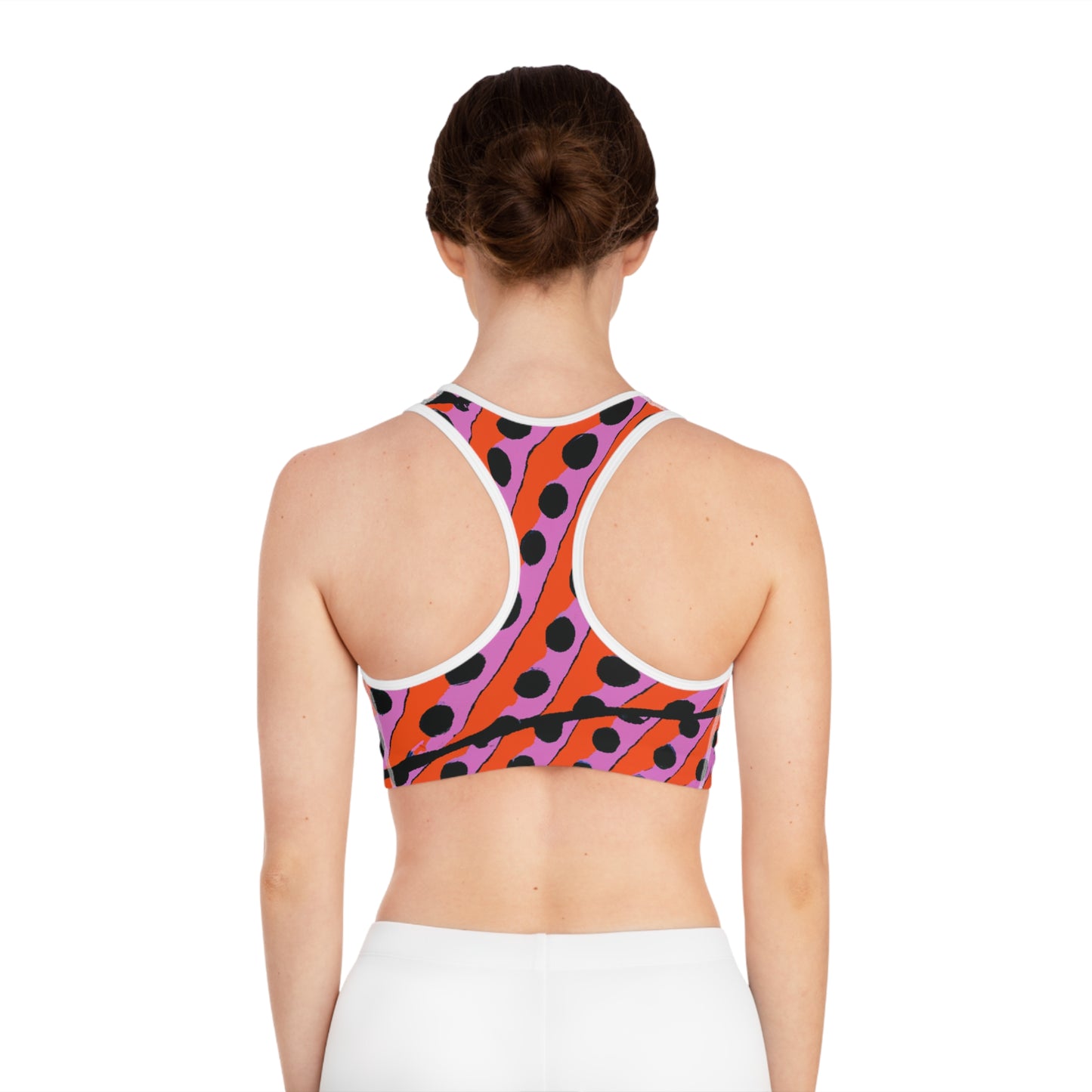 Cartoon Black Polka Dots Orange & Purple - AI Art - Sports Bra (AOP)