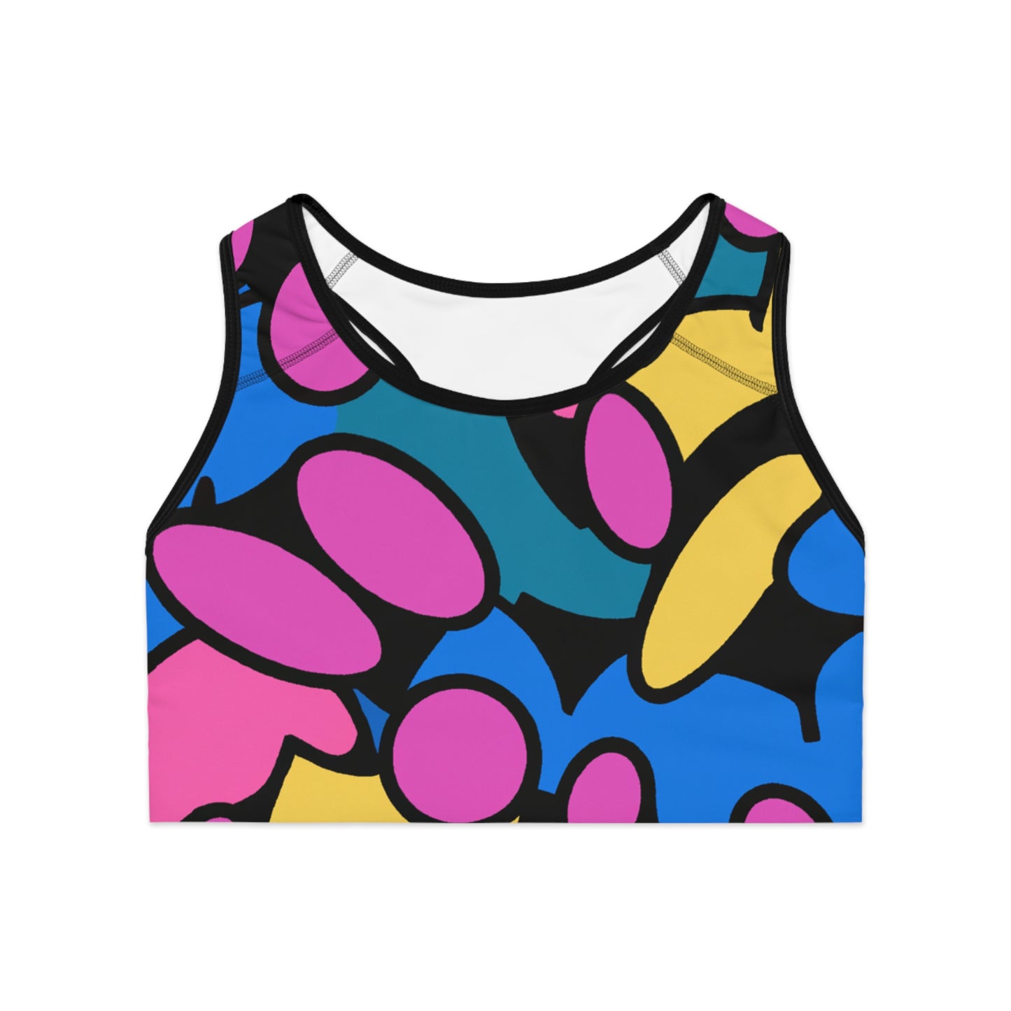 Pink, Blue, Yellow Cartoon Style - AI Art - Sports Bra - Made in USA