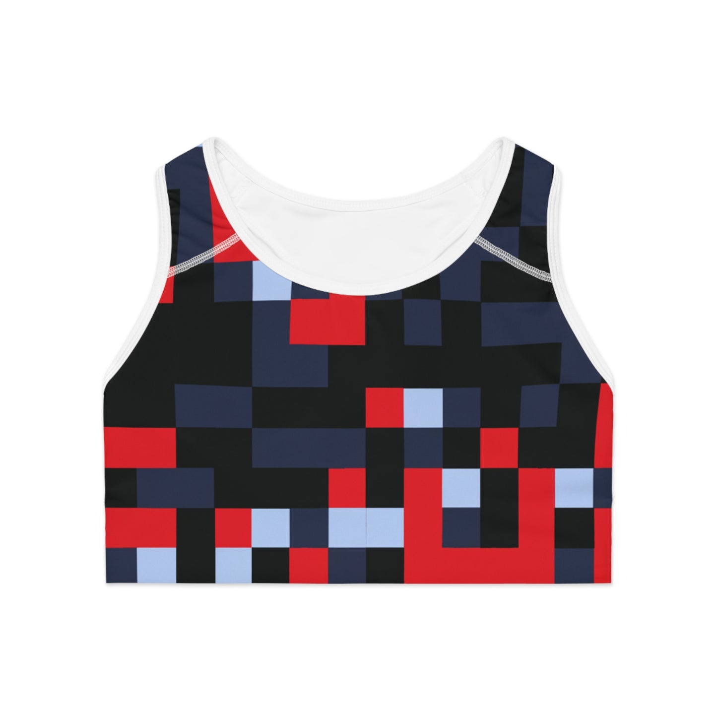 Pixelation (Black, Gray, & Red) - AI Art - Sports Bra (AOP)