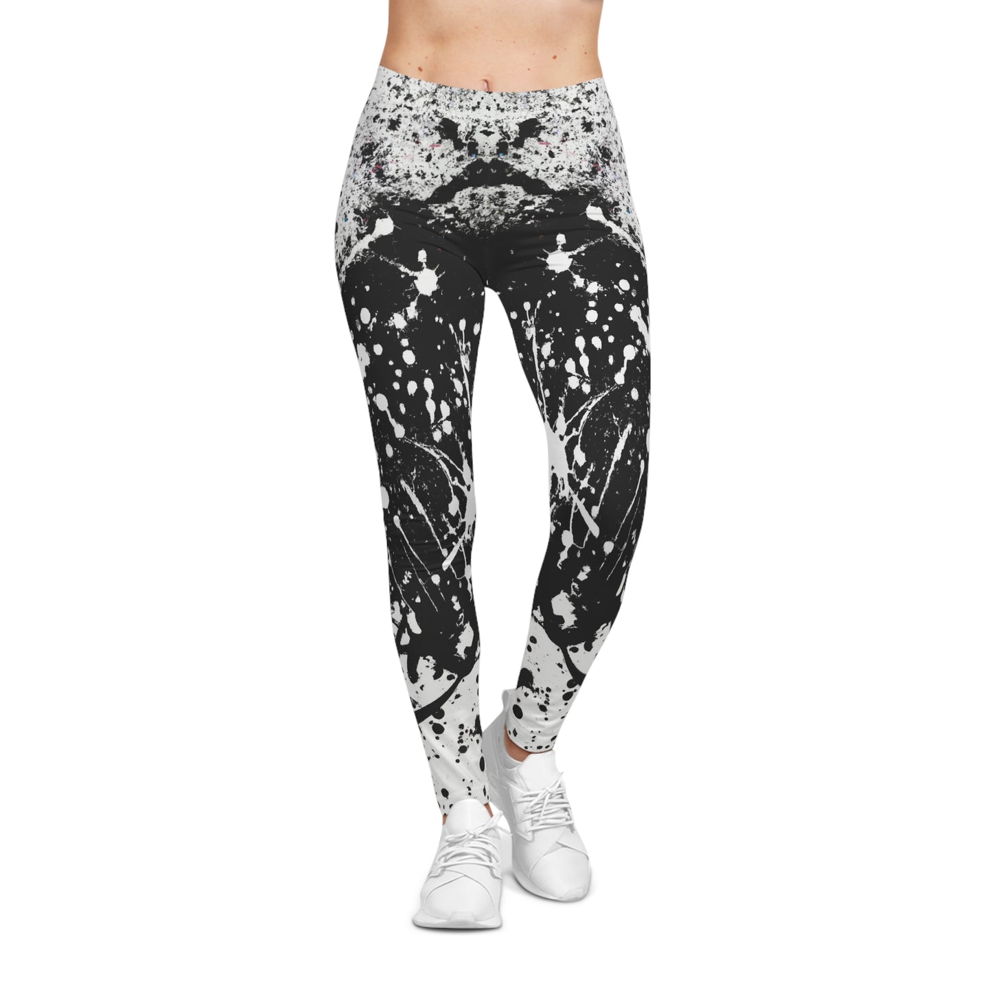 Black & White Paint Splatter 1 - AI Art - Yoga Pants (Women's Casual Leggings)