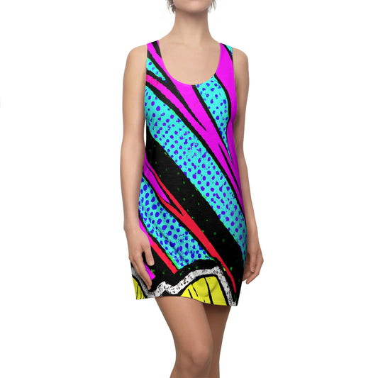 80's Surfer Girl - AI Art - Women's Cut & Sew Racerback Dress