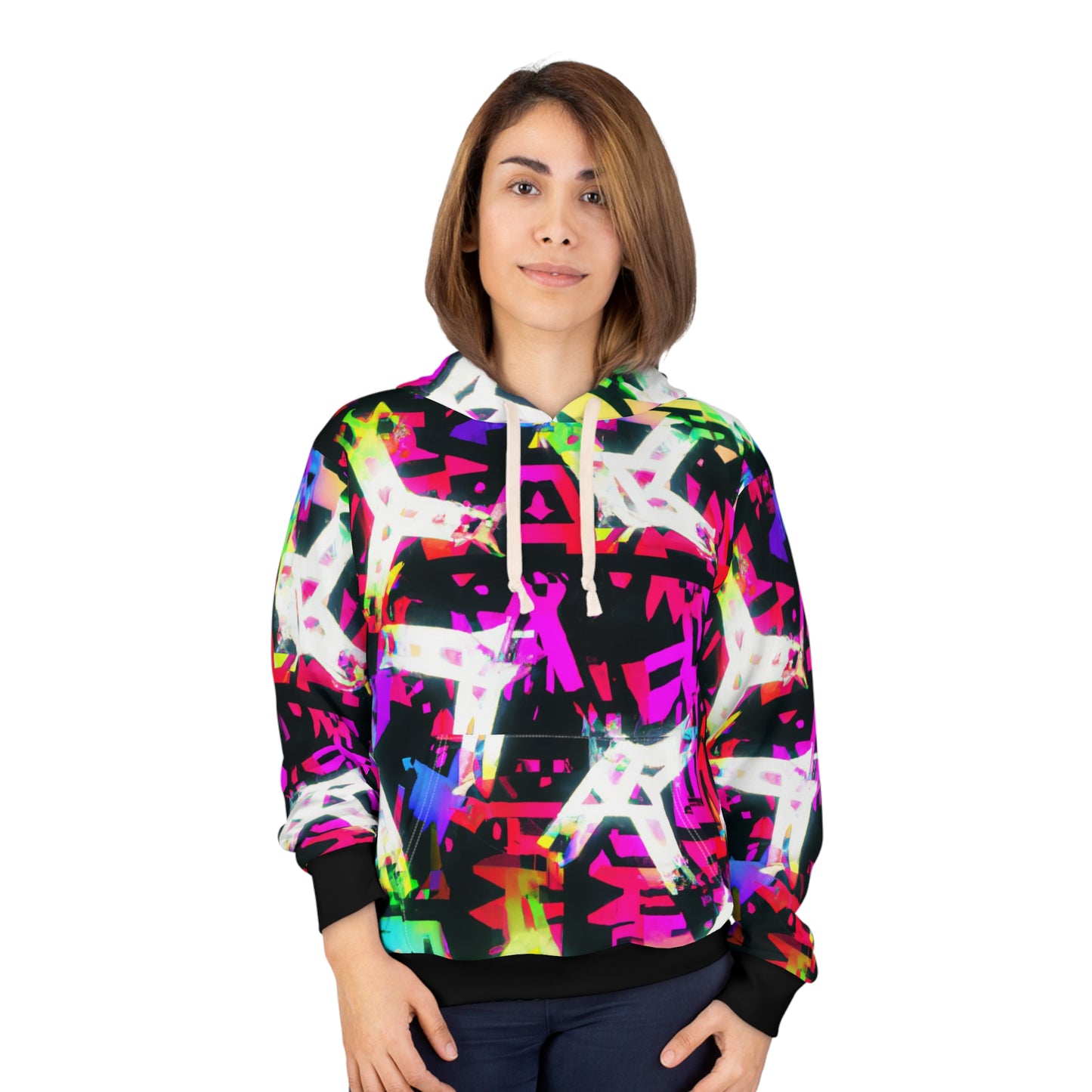 Neon Paintbrush (Black Trim) - AI Art - Unisex Pullover Hoodie (AOP)