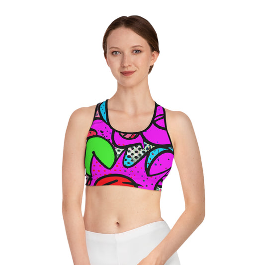 Purple & Green Comic Fun - AI Art - Sports Bra (AOP)