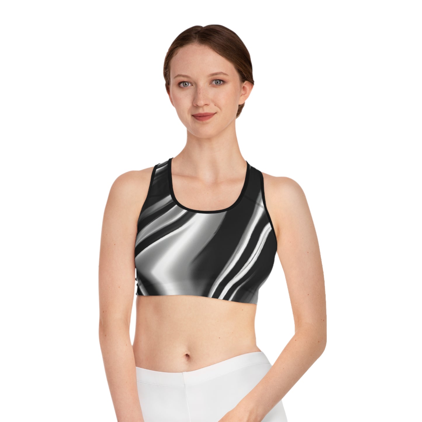 Black & White TV Noise - AI Art - Sports Bra - Made in USA