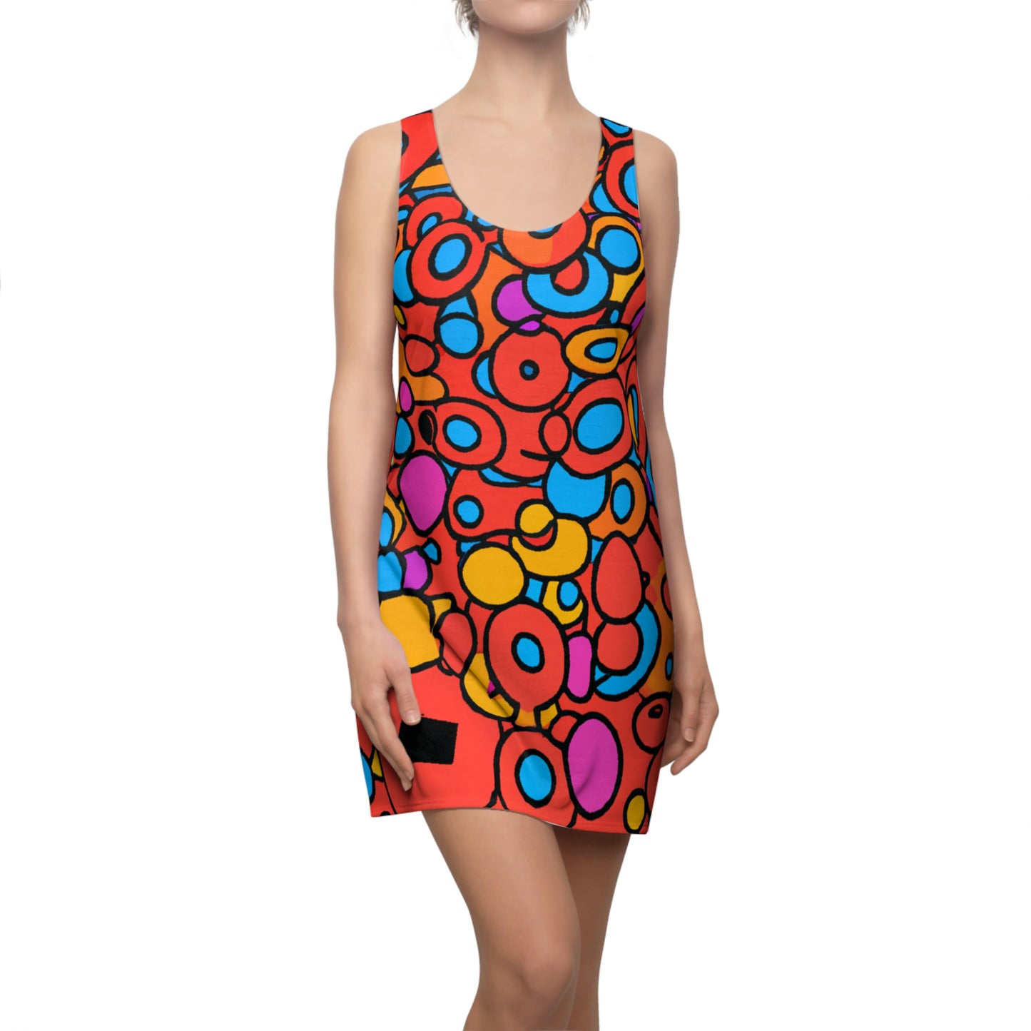 Cartoon Fruit Rings - AI Art - Women's Cut & Sew Racerback Dress