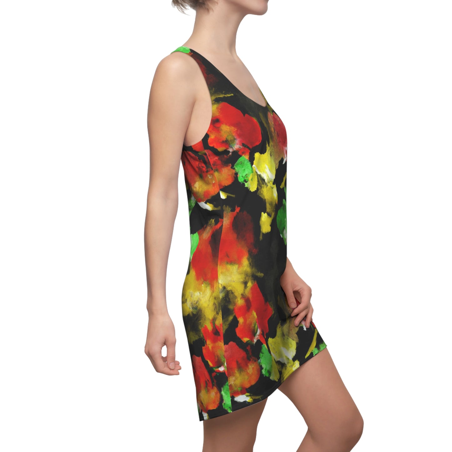 Floral Watercolor Black - AI Art - Women's Cut & Sew Racerback Dress