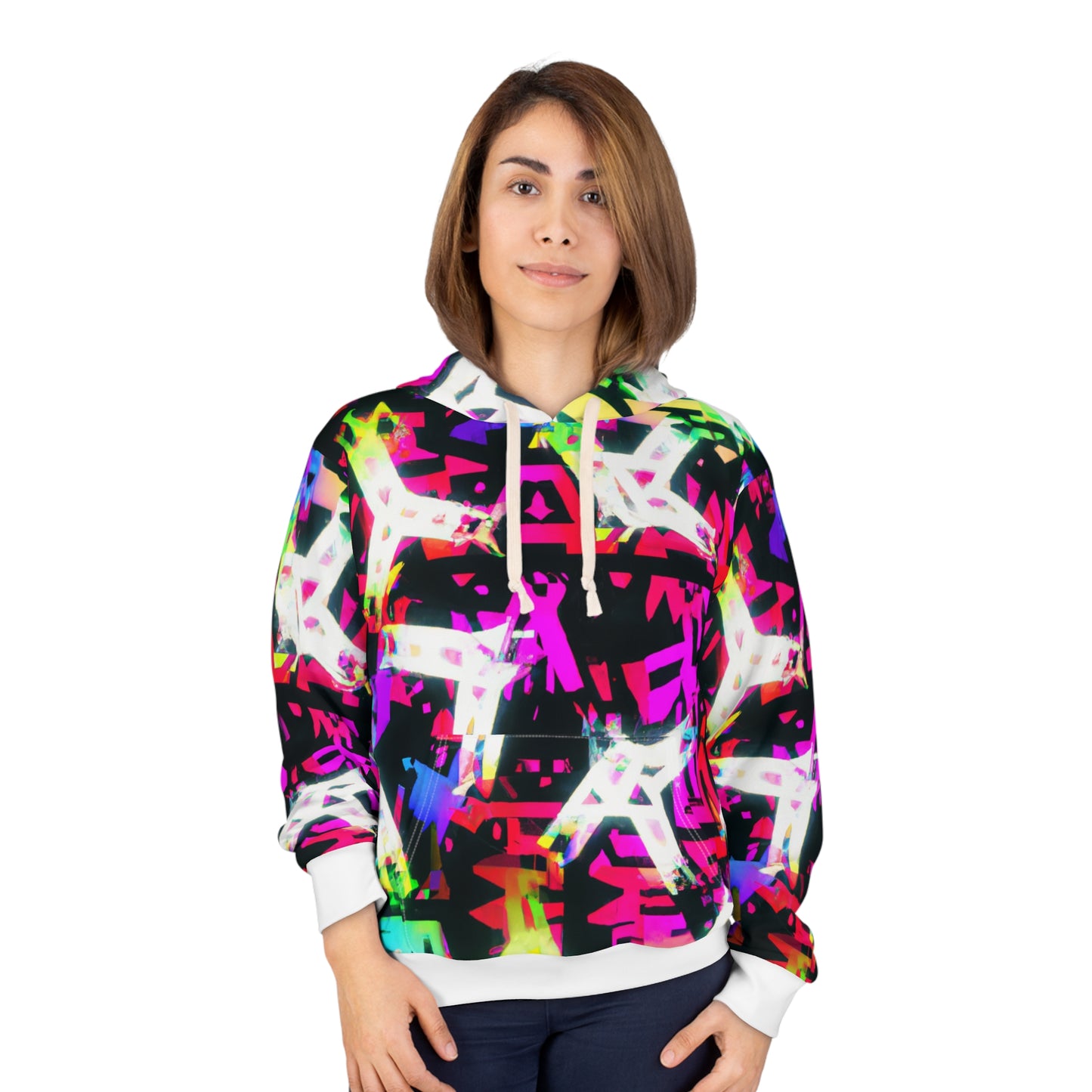 Neon Paintbrush (White Trim) - AI Art - Unisex Pullover Hoodie (AOP)