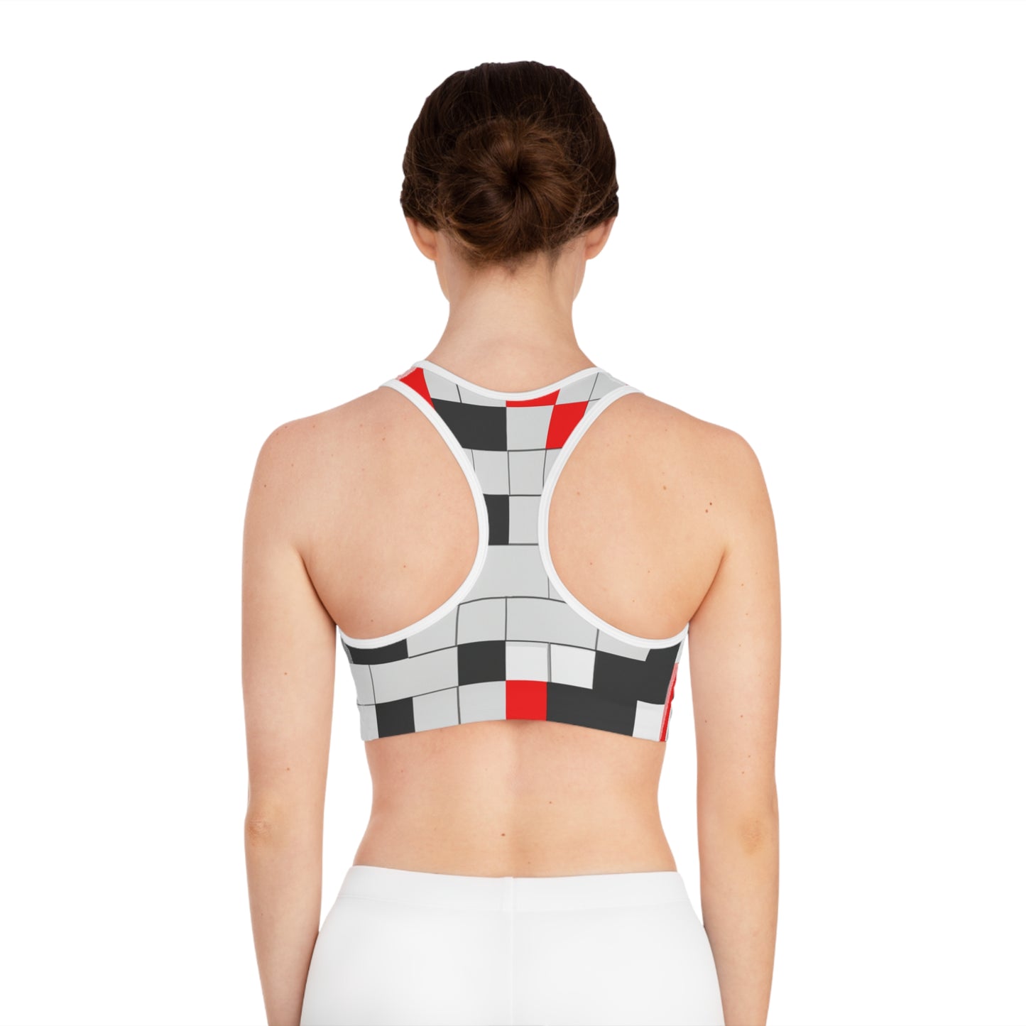 Pixelation (Gray & Red) - AI Art - Sports Bra (AOP)