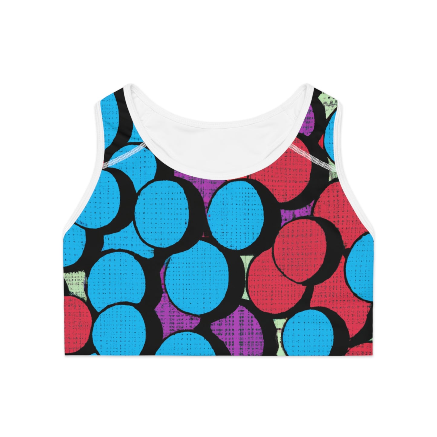 Blue & Red Comic Style Polka Dots - AI Art - Sports Bra (AOP)