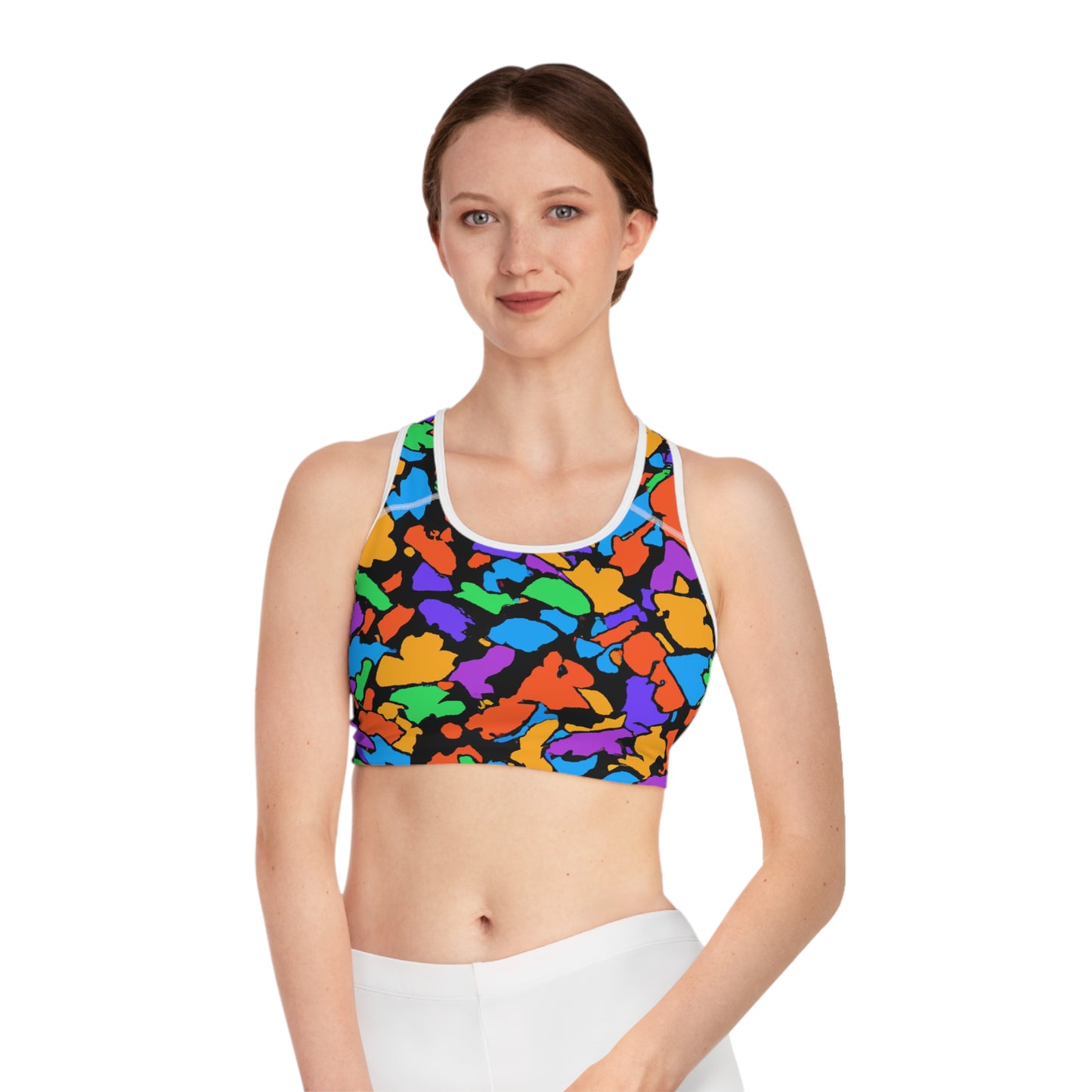 Cartoon Multi-Color Rubber Mulch - AI Art - Sports Bra (AOP)