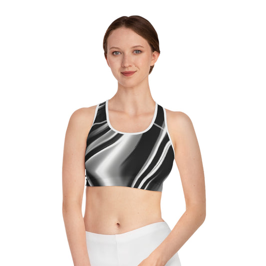 Black & White TV Noise - AI Art - Sports Bra - Made in USA