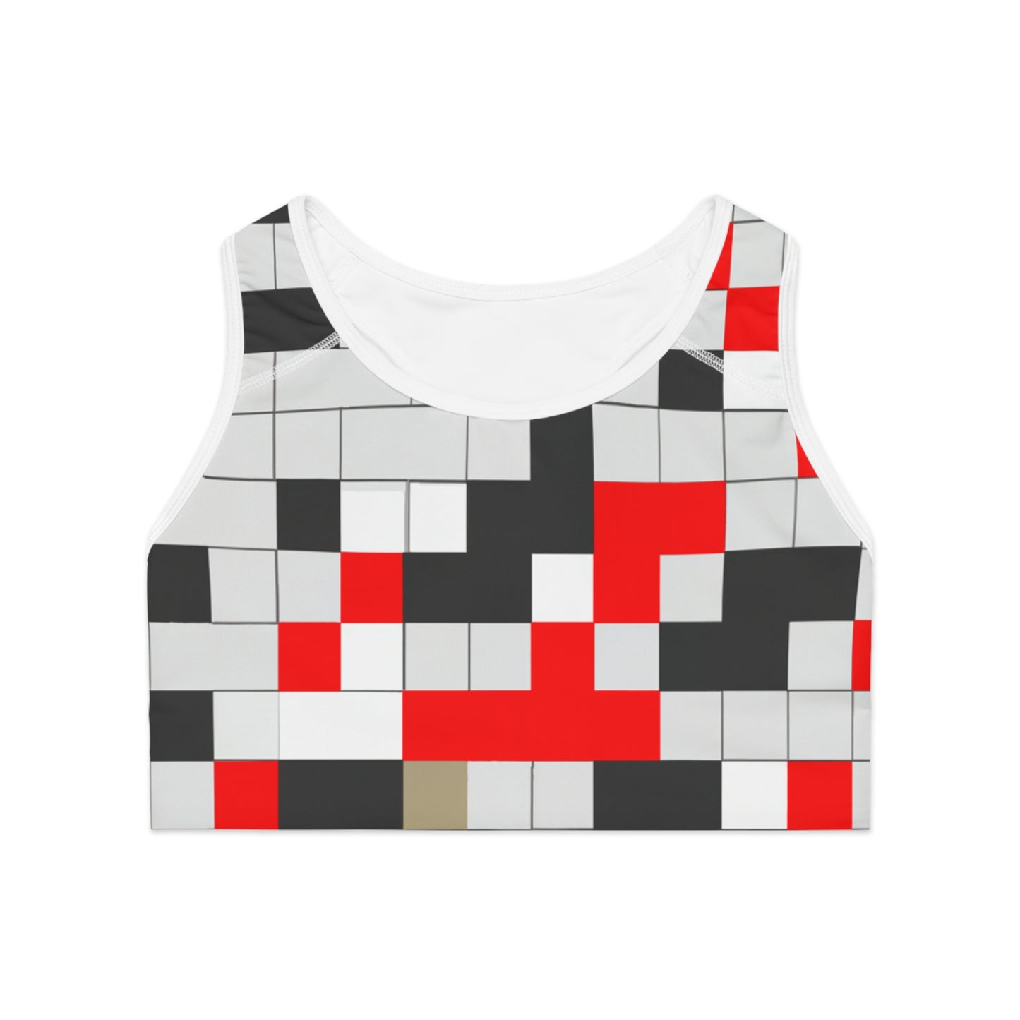 Pixelation (Gray & Red) - AI Art - Sports Bra (AOP)