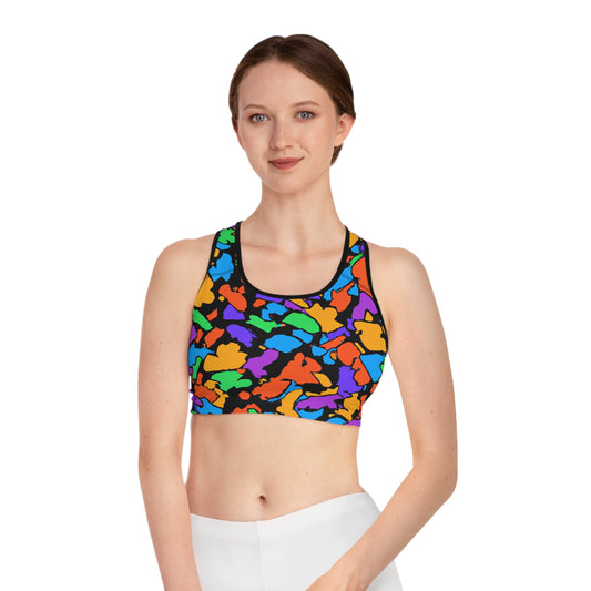 Cartoon Multi-Color Rubber Mulch - AI Art - Sports Bra (AOP)