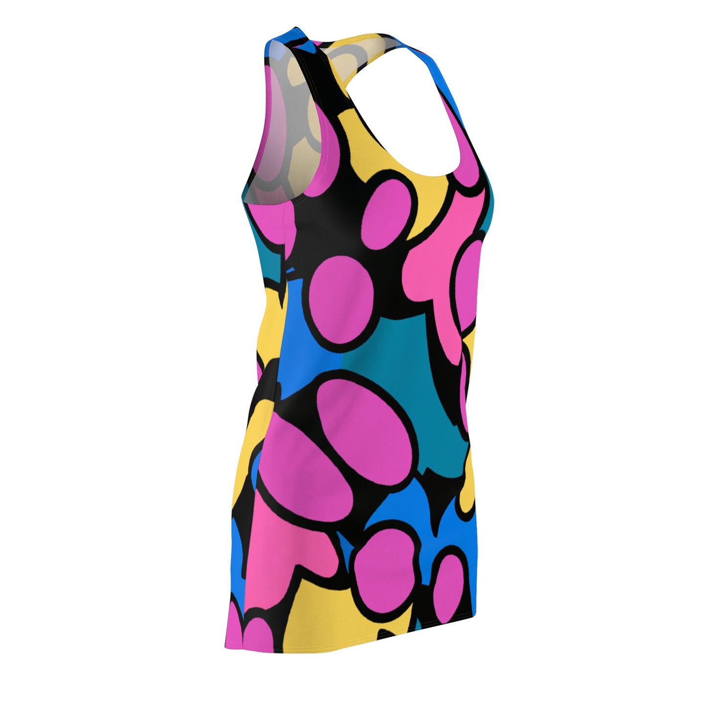 Pink, Blue, Yellow Cartoon Style - AI Art - Women's Cut & Sew Racerback Dress (AOP)