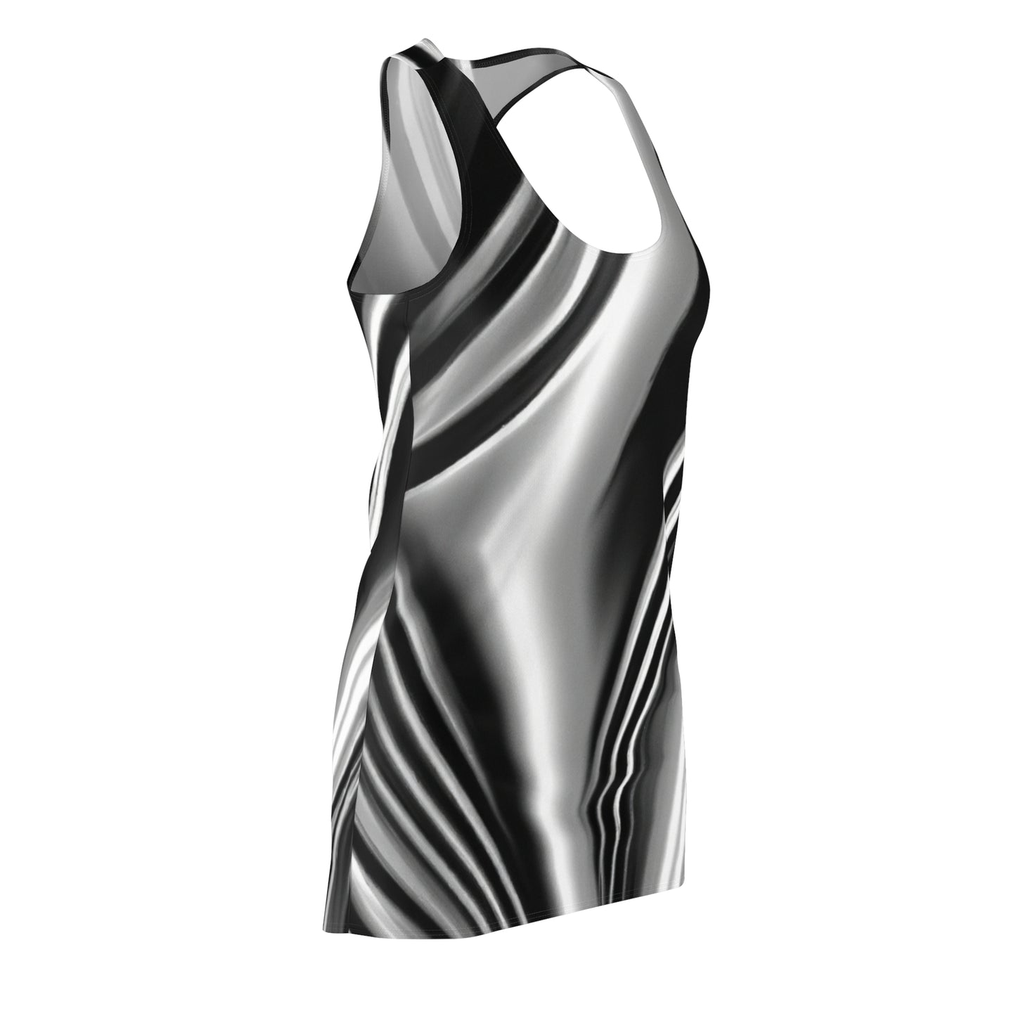 Black & White TV Waves - AI Art - Women's Cut & Sew Racerback Dress