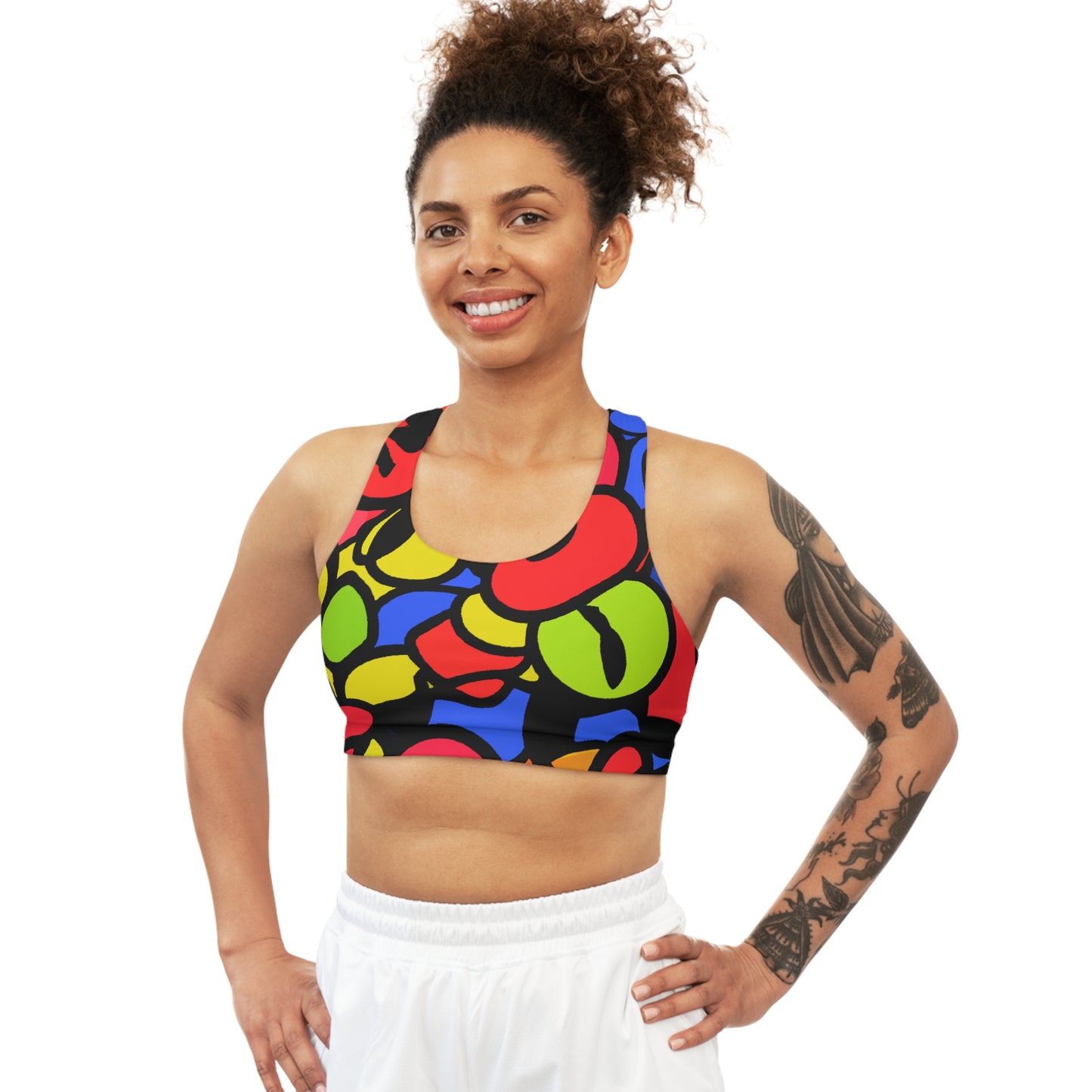 Colorful Cartoon Eyes -  AI Art - Seamless Sports Bra (AOP)