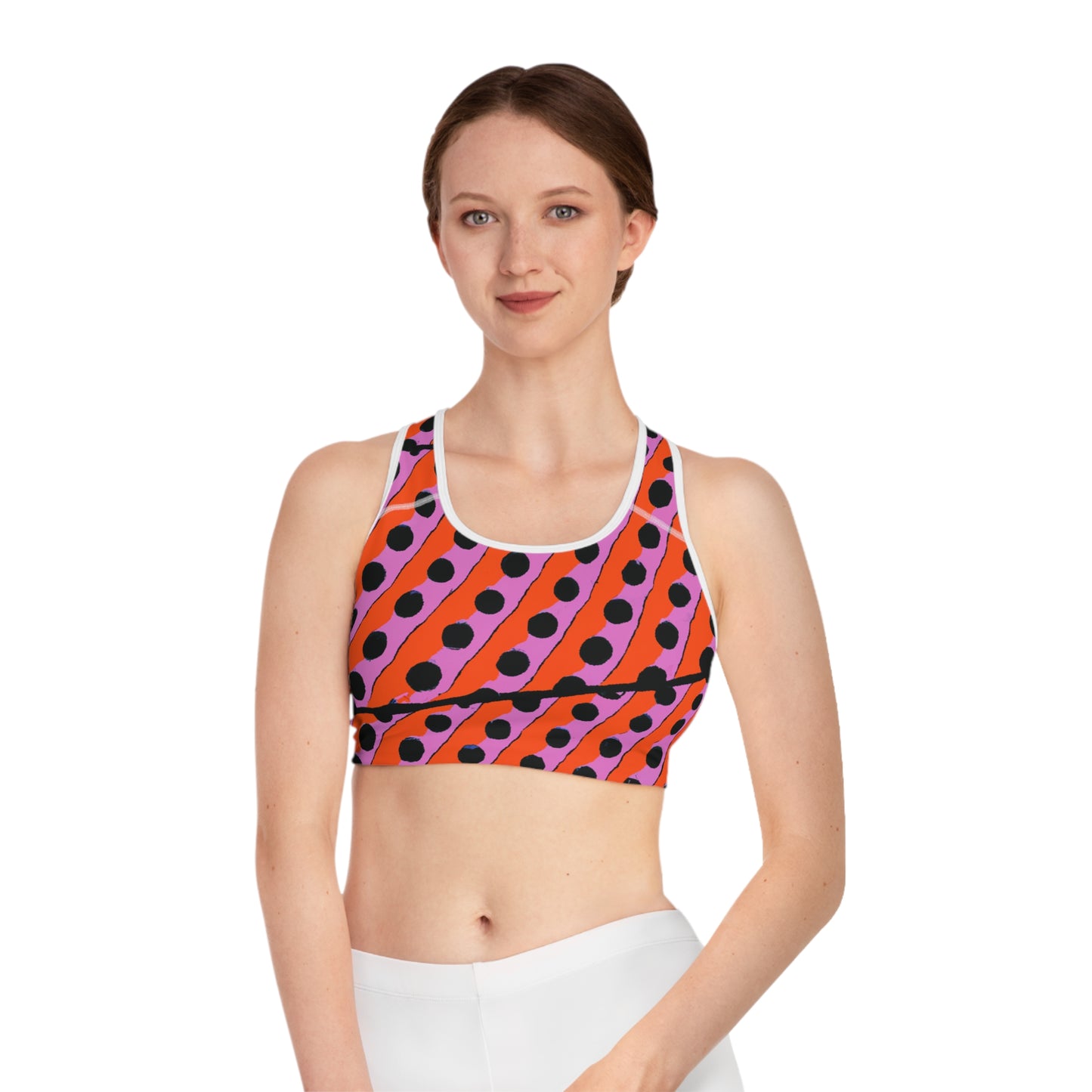 Cartoon Black Polka Dots Orange & Purple - AI Art - Sports Bra (AOP)