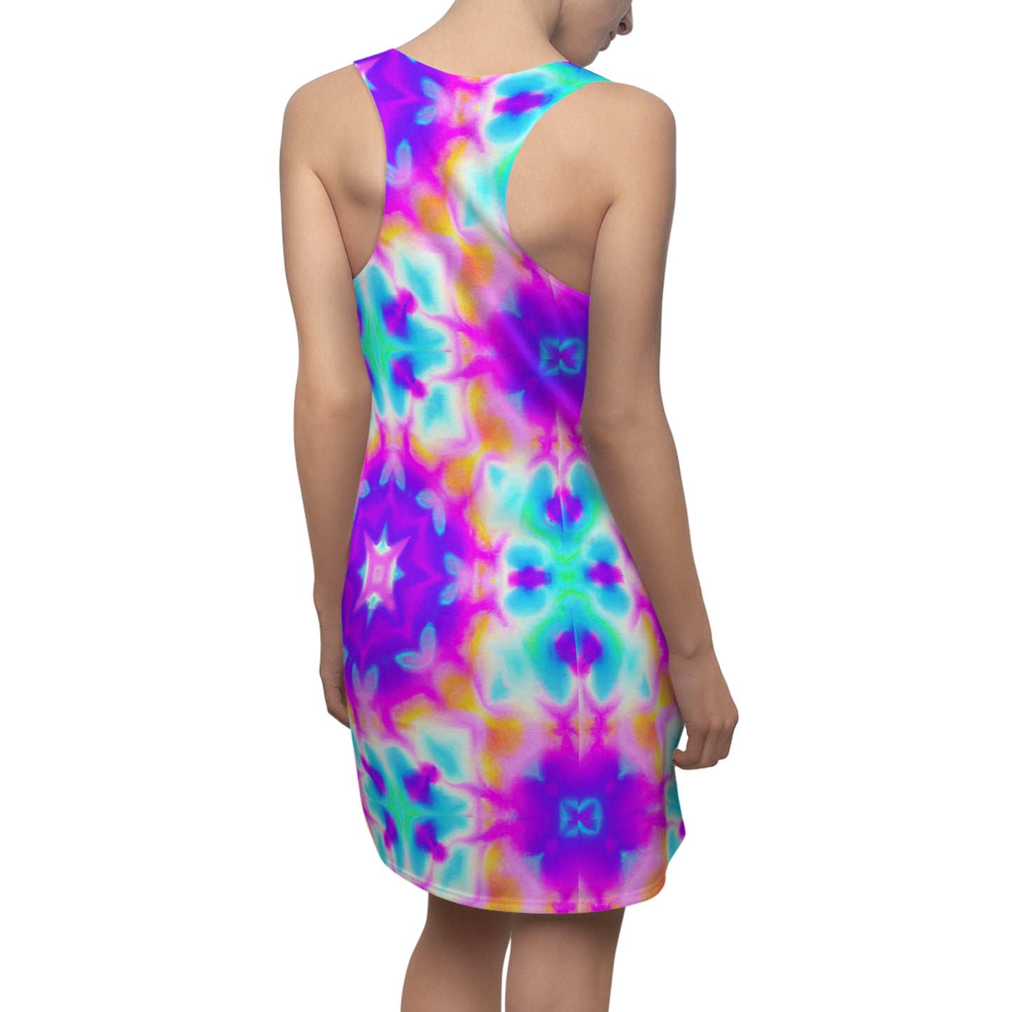 Hyperwave Tie-Dye - AI Art - Women's Cut & Sew Racerback Dress