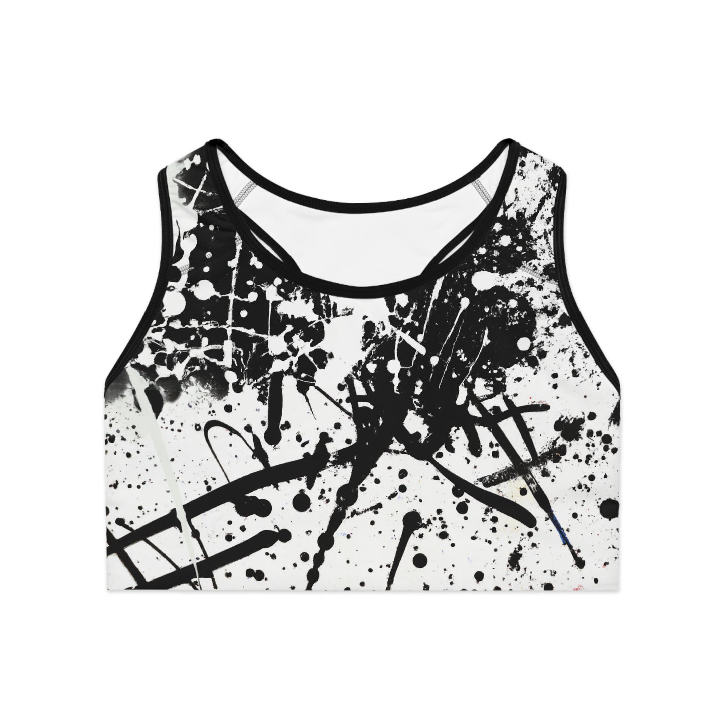 Black & White Paint Splatter 1 - AI Art - Sports Bra