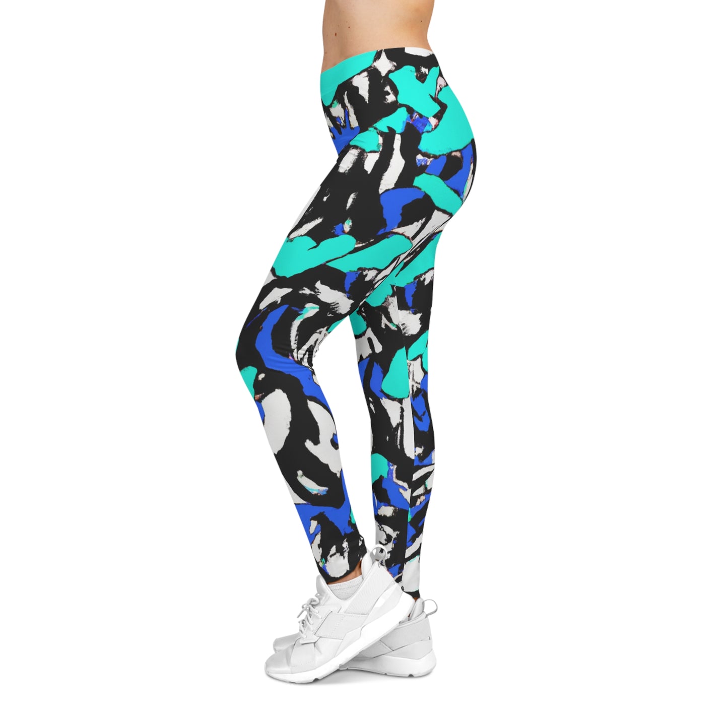 Turquoise & Blue Paint Markers - AI Art - Women's Casual Leggings (AOP)