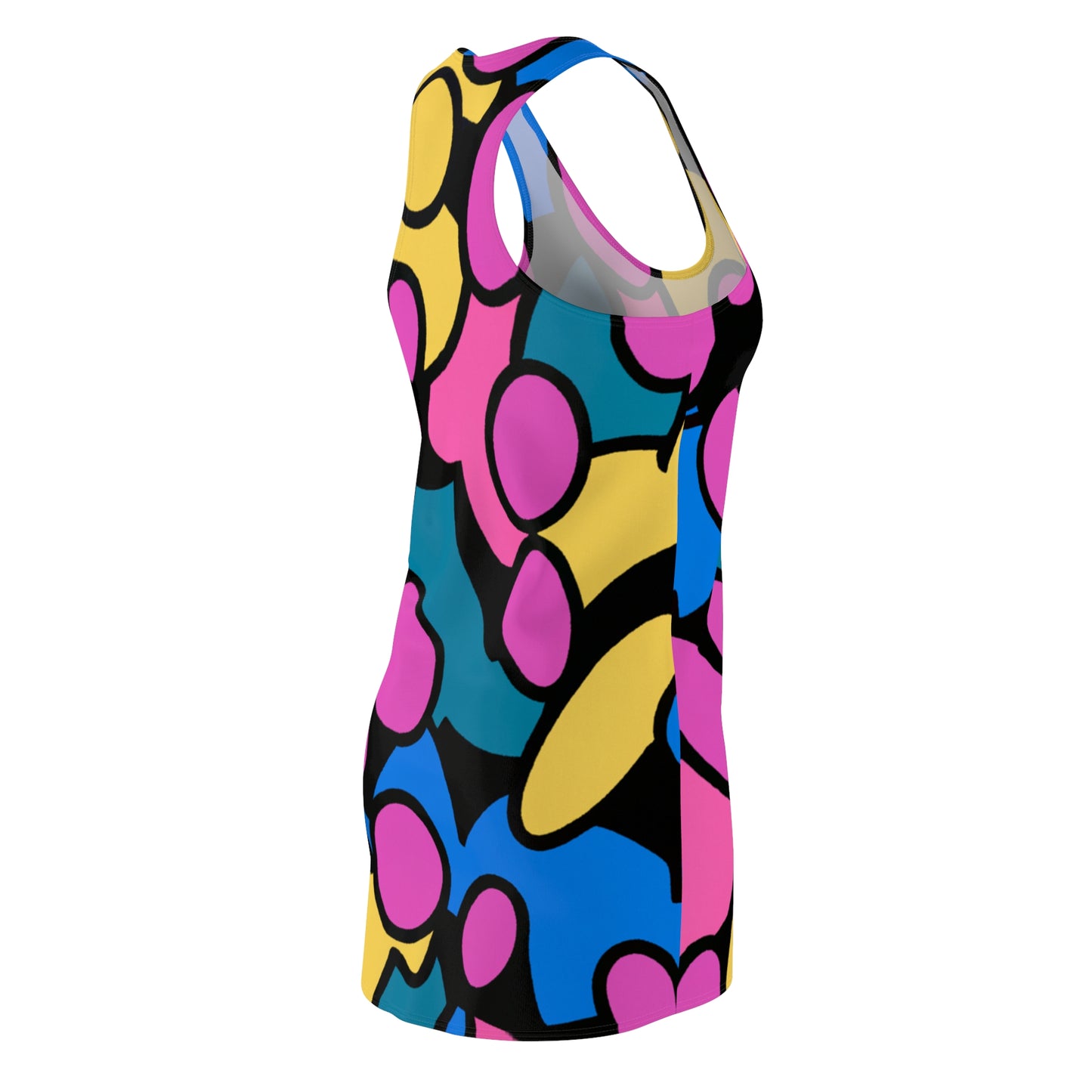 Pink, Blue, Yellow Cartoon Style - AI Art - Women's Cut & Sew Racerback Dress (AOP)