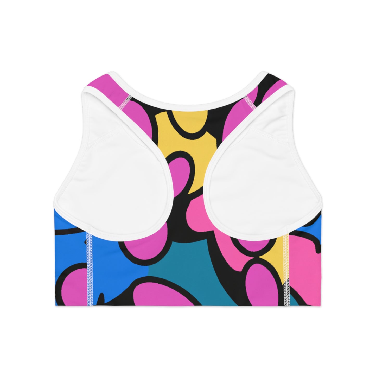 Pink, Blue, Yellow Cartoon Style - AI Art - Sports Bra - Made in USA