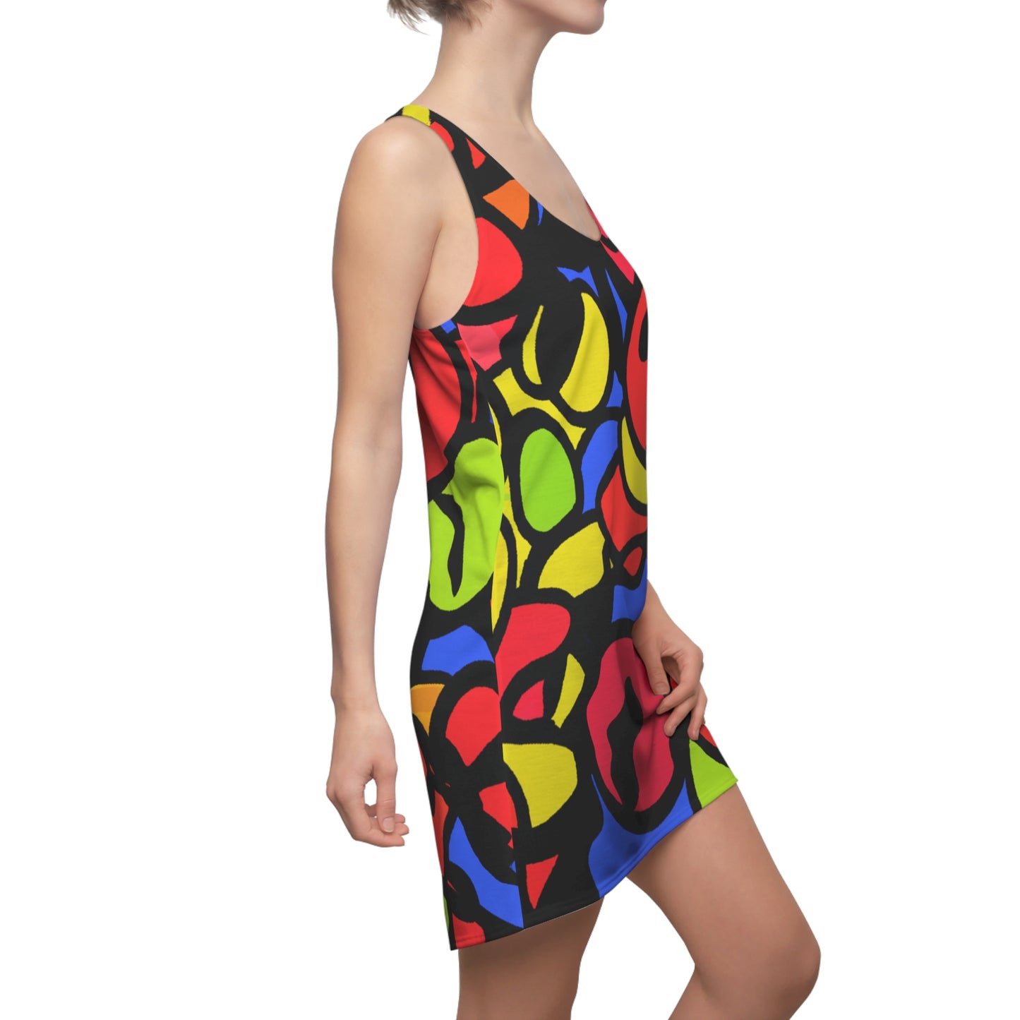 Cartoon Eyes - AI Art - Women's Cut & Sew Racerback Dress (AOP)