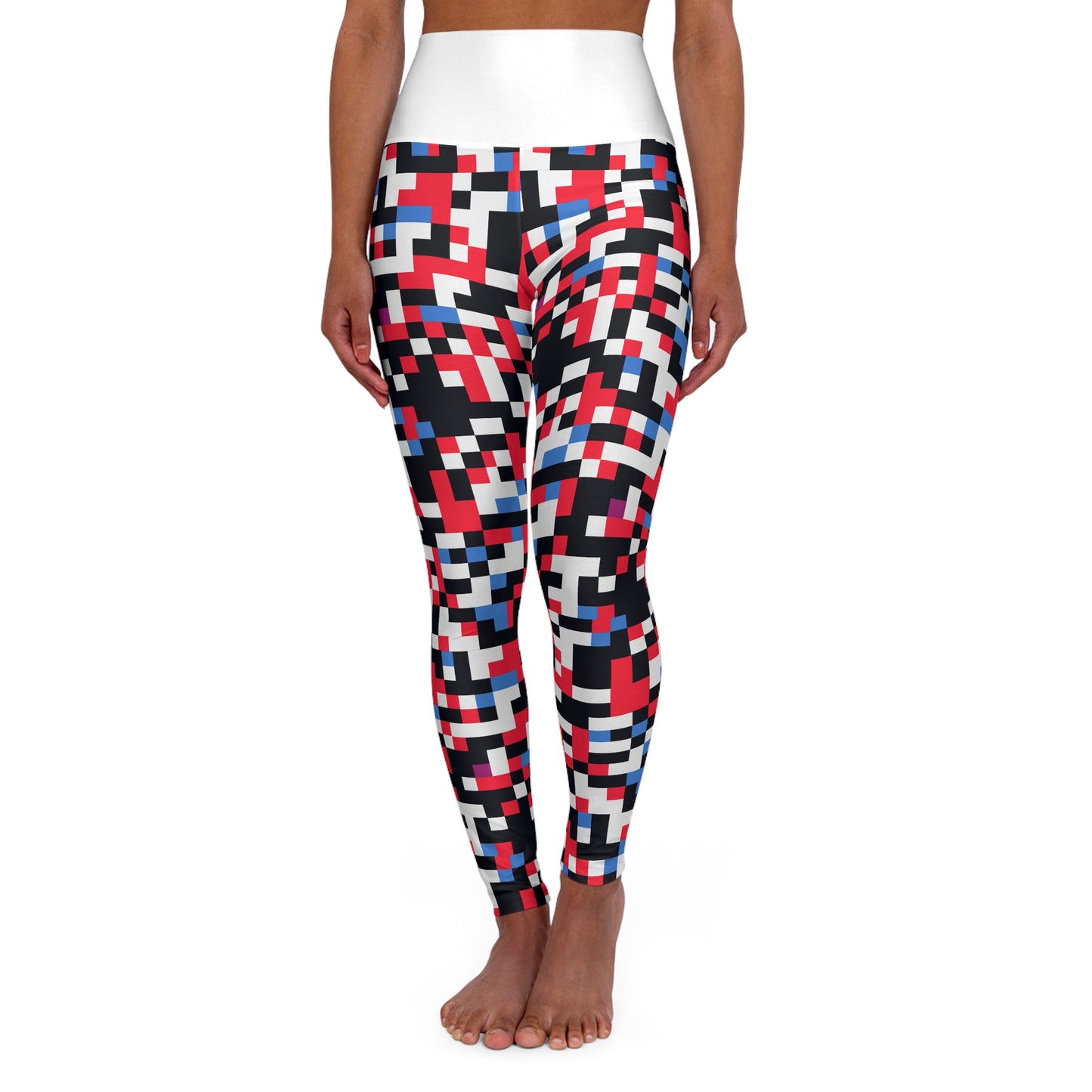 Colorful Pixelation 1 (With 8-bit SMASH Logo) - Yoga Pants - AI Art - High Waisted Yoga Leggings (AOP)