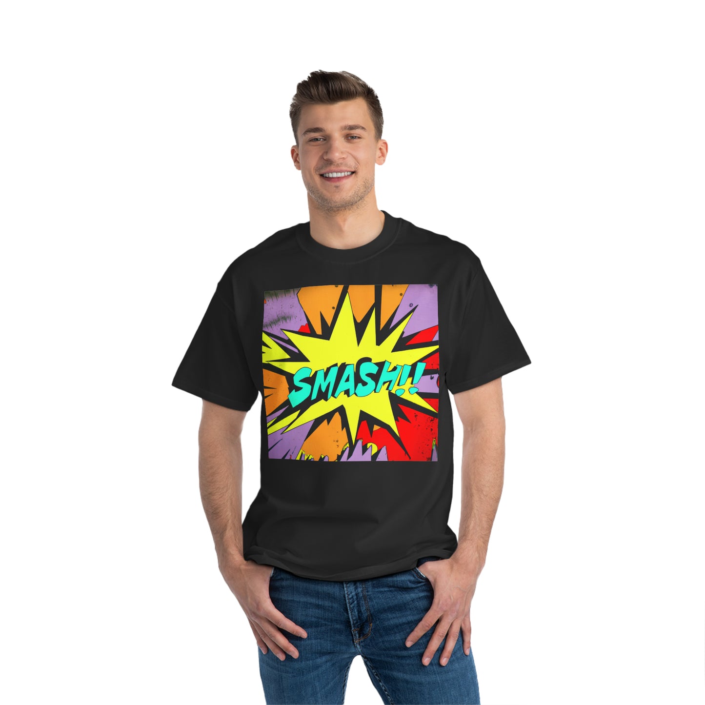 Smash Comic Logo - AI Art - Beefy-T®  Short-Sleeve T-Shirt (Sizes S-6XL, Multiple Shirt Colors Available)