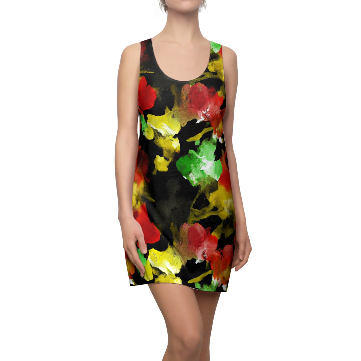 Floral Watercolor Black - AI Art - Women's Cut & Sew Racerback Dress